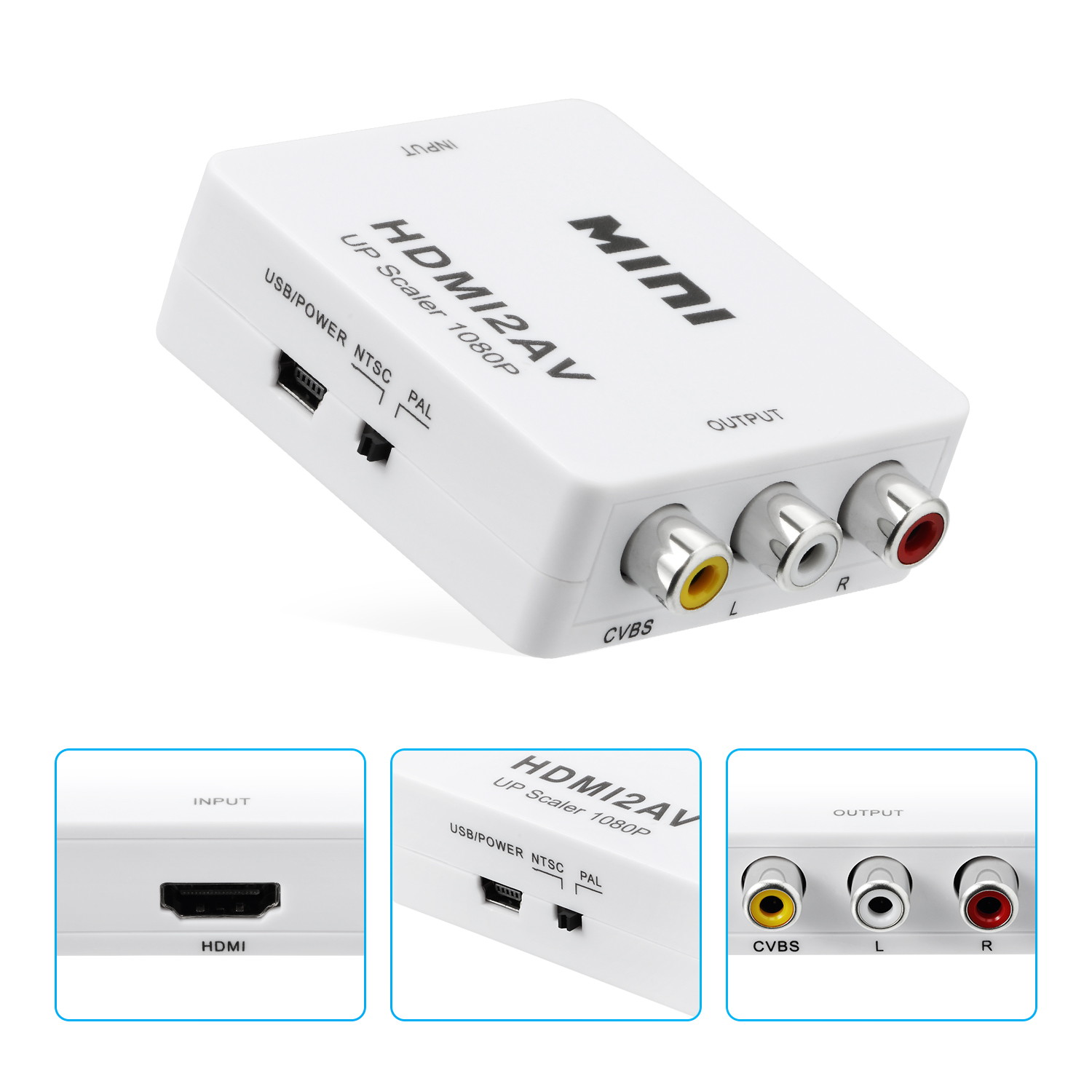 Mini HDMI to AV Adapter, Full HD Mini Composite 1080P HDMI To AV Converter Adapter Cable RCA CVBS Video Audio for TV