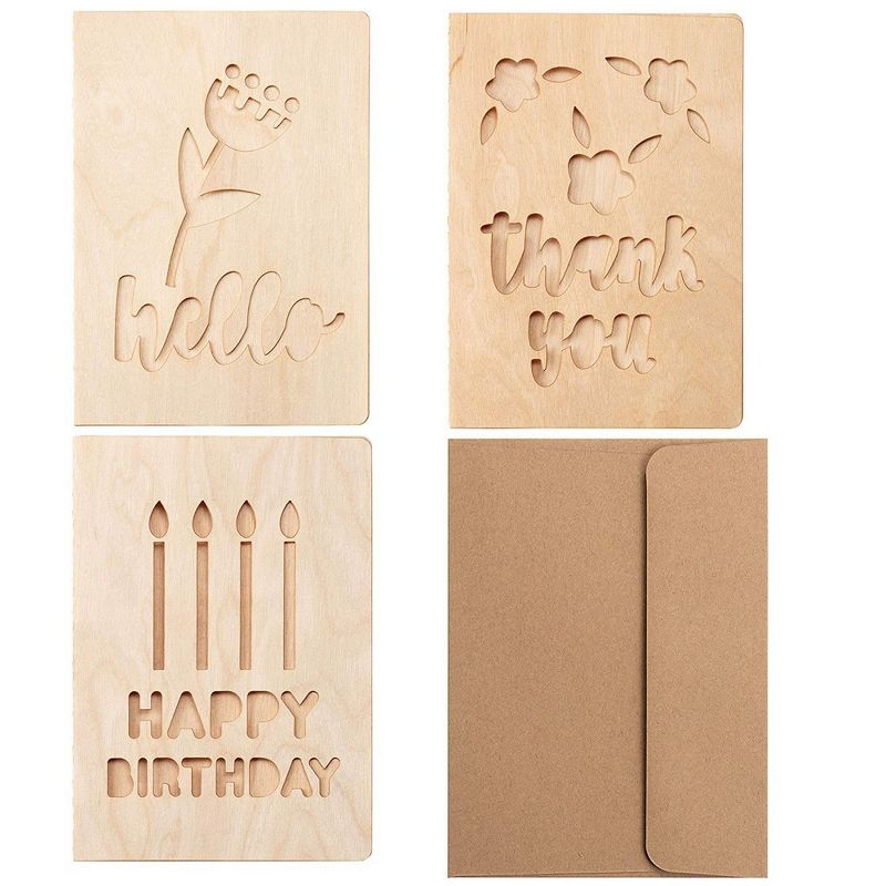 Juvale 6-Pack Wooden All Occasion Birthday, Thank You & Welcome Greeting Cards with Envelopes 5x7 in