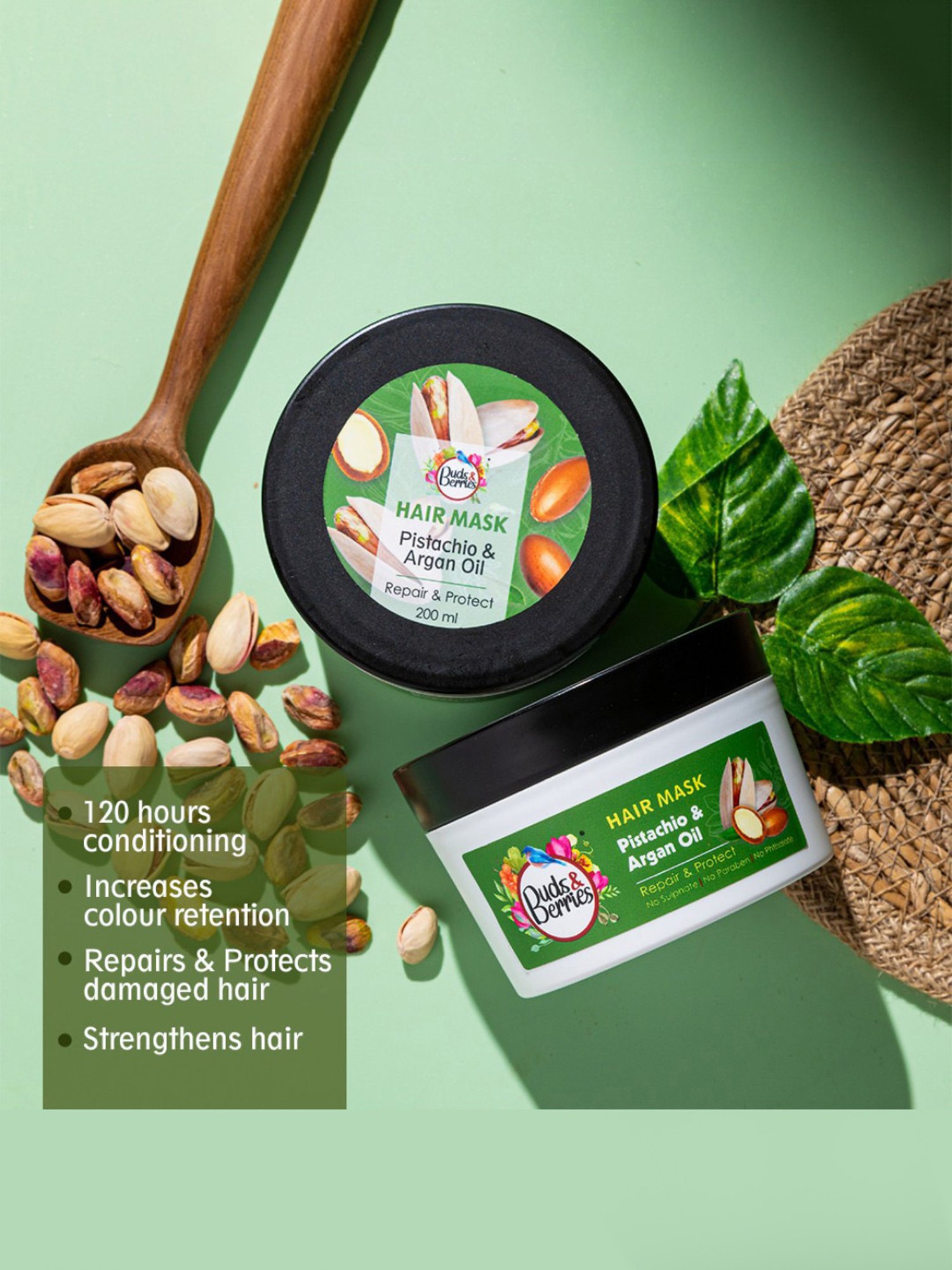 Buds & Berries Pistachio & Argan Oil Repair & Protect Hair Mask - 200 ml