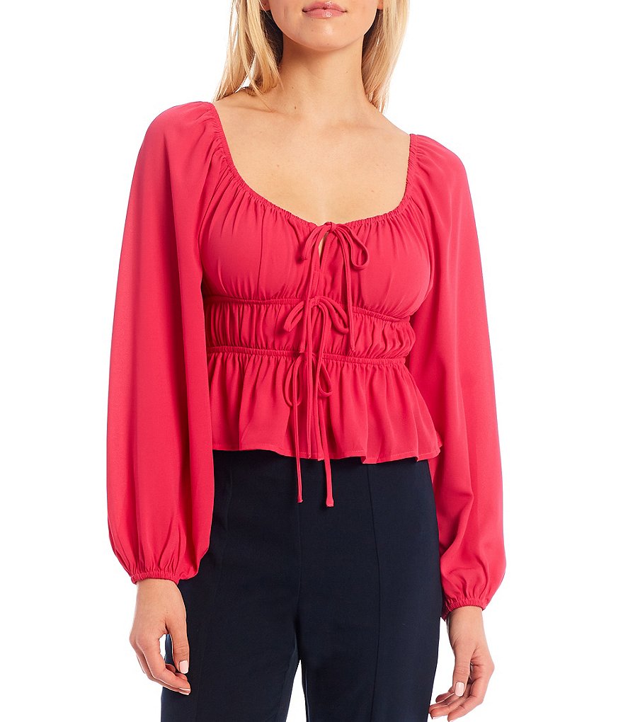 Sugarlips Tie Front Long Balloon Sleeve Top