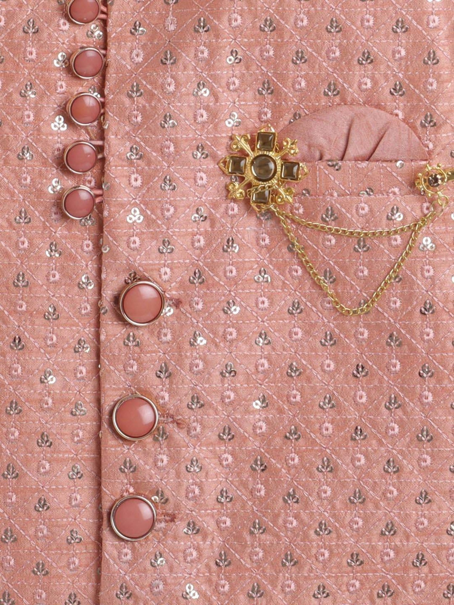 Ahhaaaa Kids Peach Embellished Full Sleeves Kurta Set