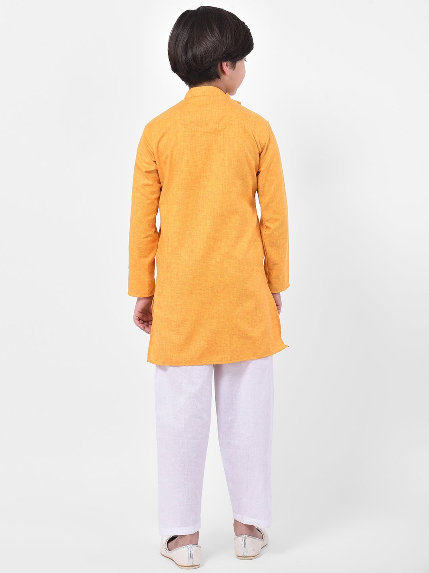 Deyann Kids Yellow & White Solid Full Sleeves Kurta with Pyjamas