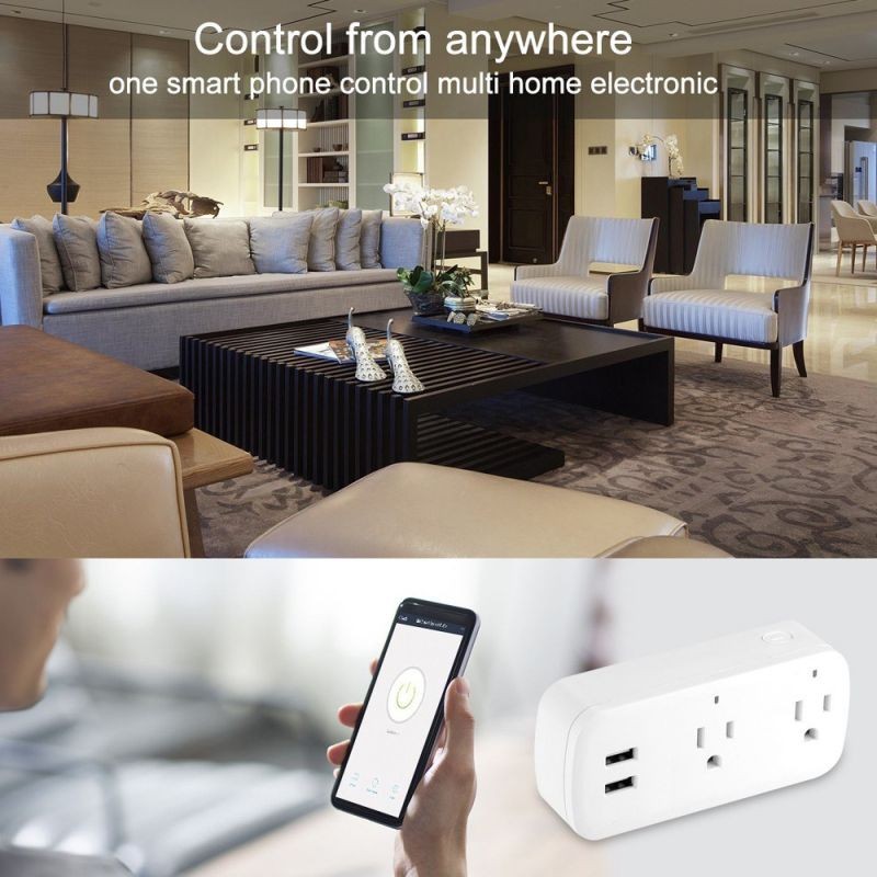 10A WiFi Smart Socket US Plug Dual AC USB Socket Smart Life APP Remote Control Timing Voice Control Compatible