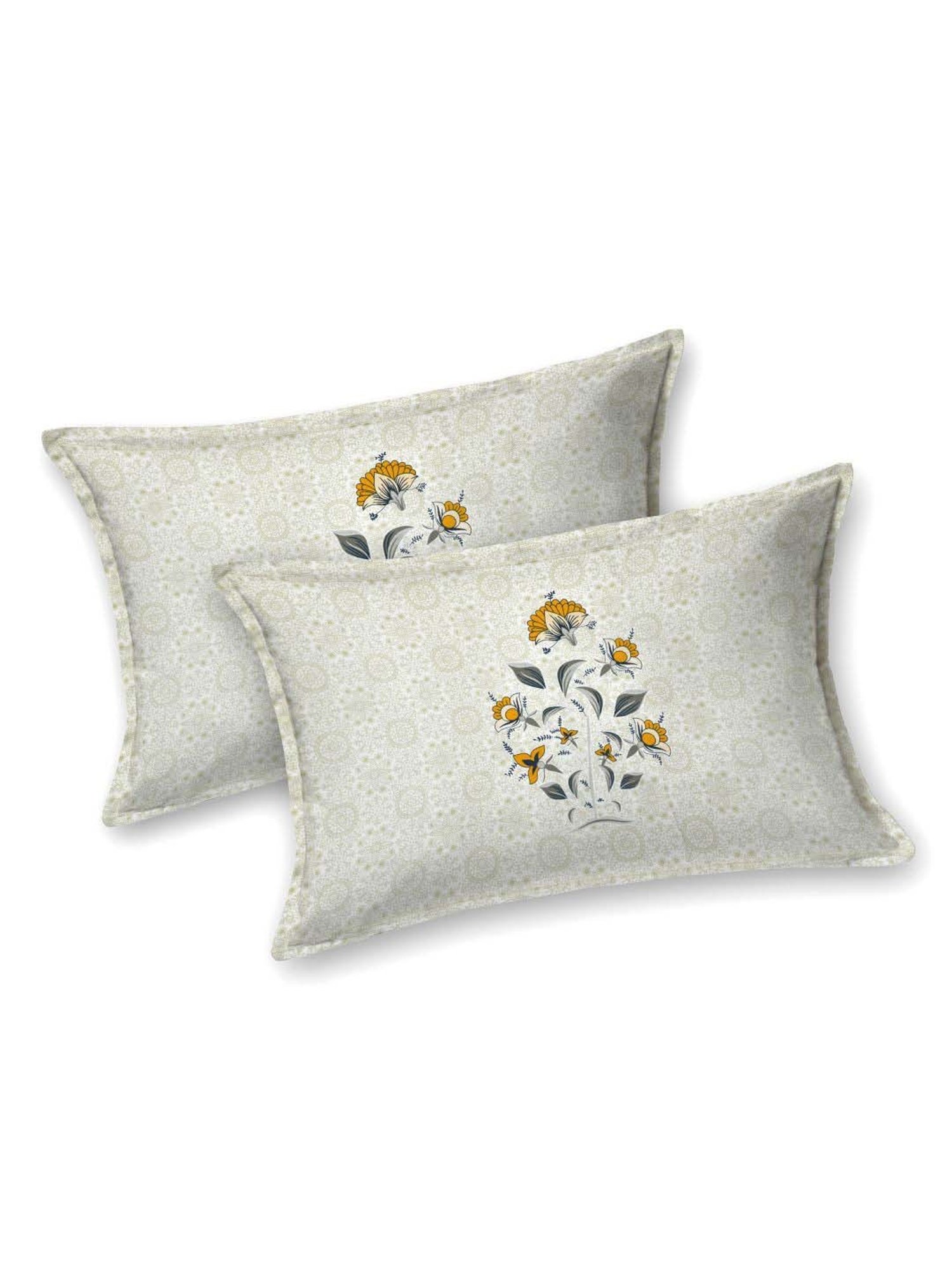 BELLA CASA Gulmohar Collection Yellow Cotton 450 TC King Bedsheet with 2 Pillow Covers