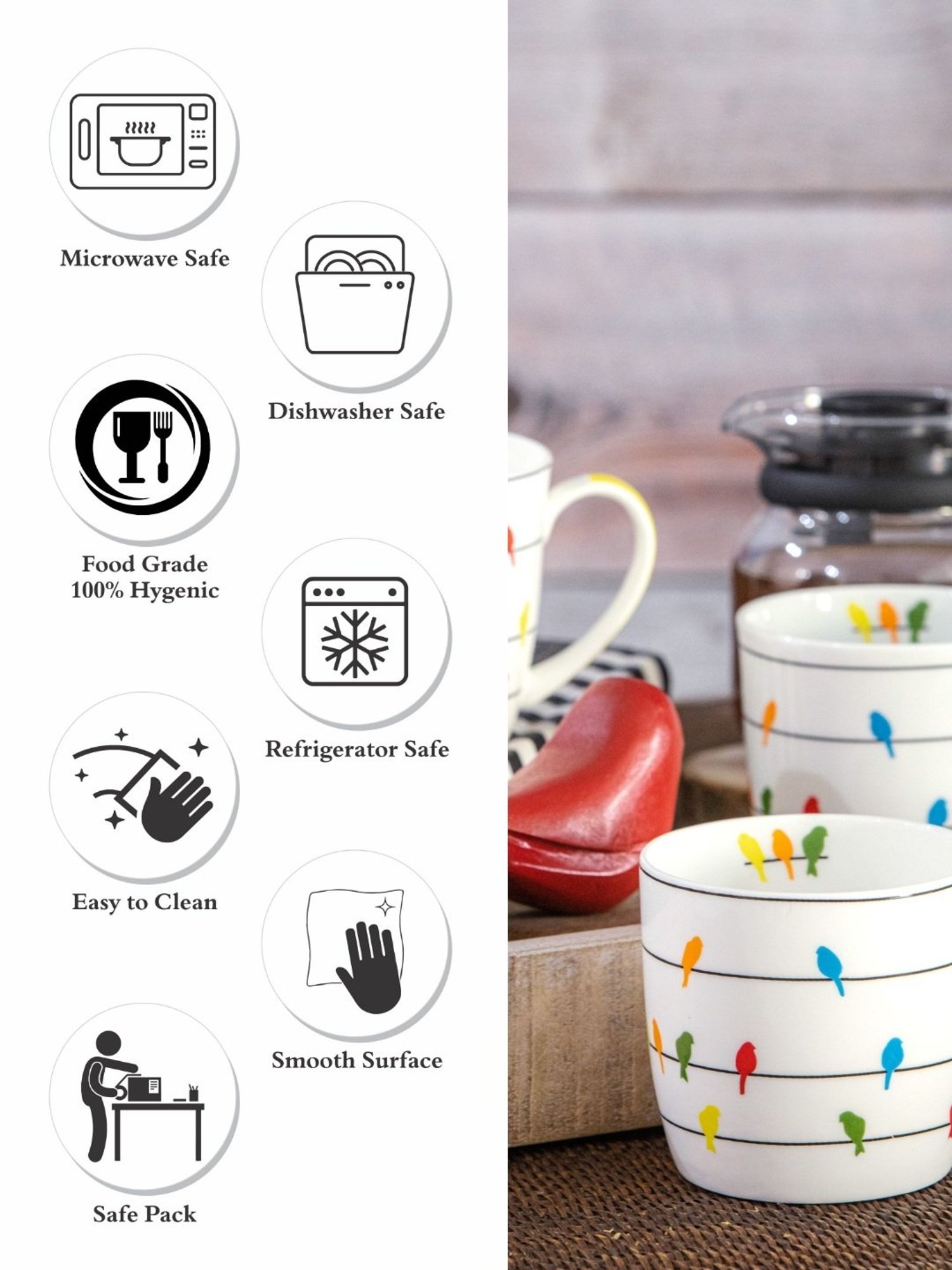 Goodhomes Multicolor Bone China Coffee Mug - Set of 3 (280ml)