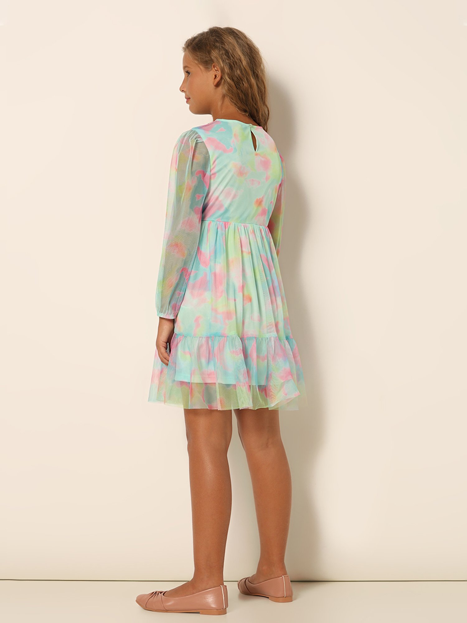 VERO MODA GIRL Multicolor Tie-Dye Full Sleeves Fit & Flare Dress