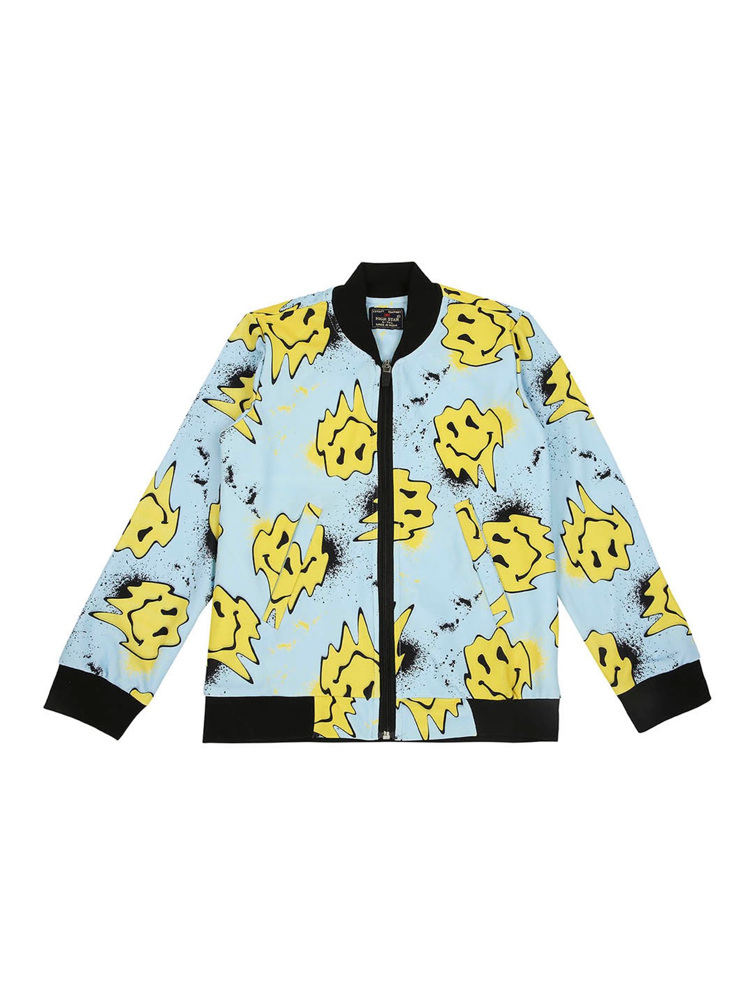 High Star Kids Blue Printed Full Sleeves Bomber Jacket