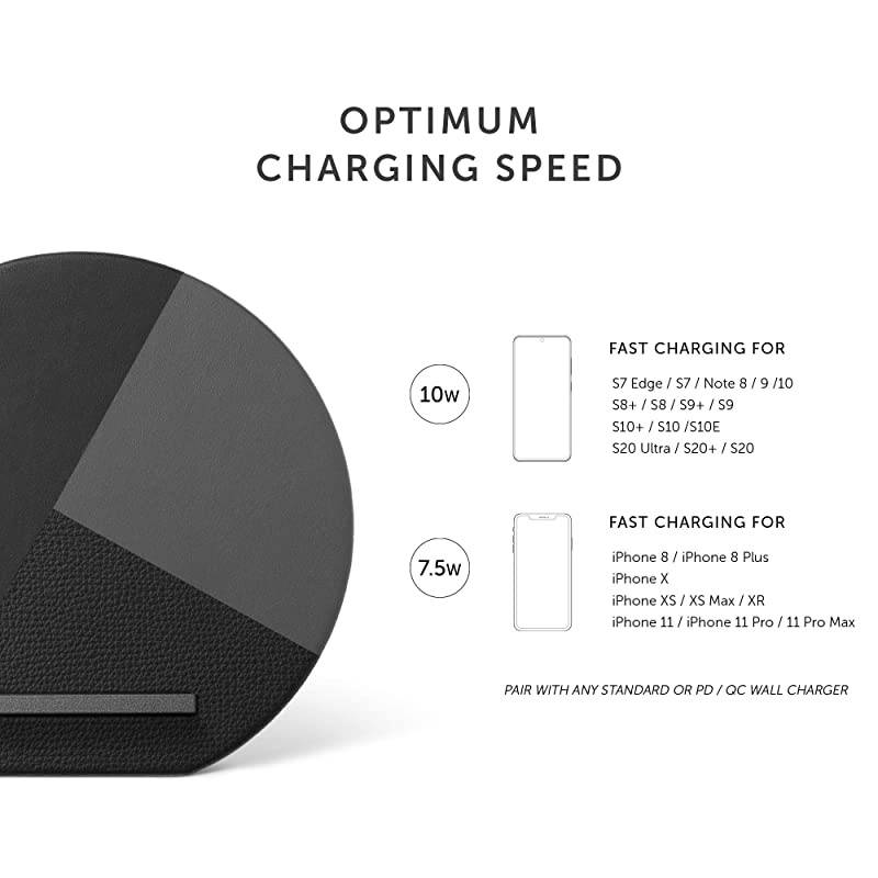 Dock Marquetry Wireless Charger&ndash;Genuine Italian Leather High Speed [Qi Certified] 10W Versatile Fast Wireless Charging Stand with iPhone 11/11Pro/11Pro Max(Slate)