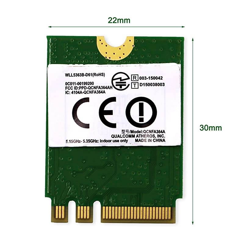 Dual Band Wireless AC 1200Mbps Network Adapter for Laptop or Desktop PCs-NGFF M2 Wi-Fi Card-M2 Bluetooth Wireless Adapter-Qualcomm Atheros QCA6174A Wireless Network Adapter-QCNFA364A
