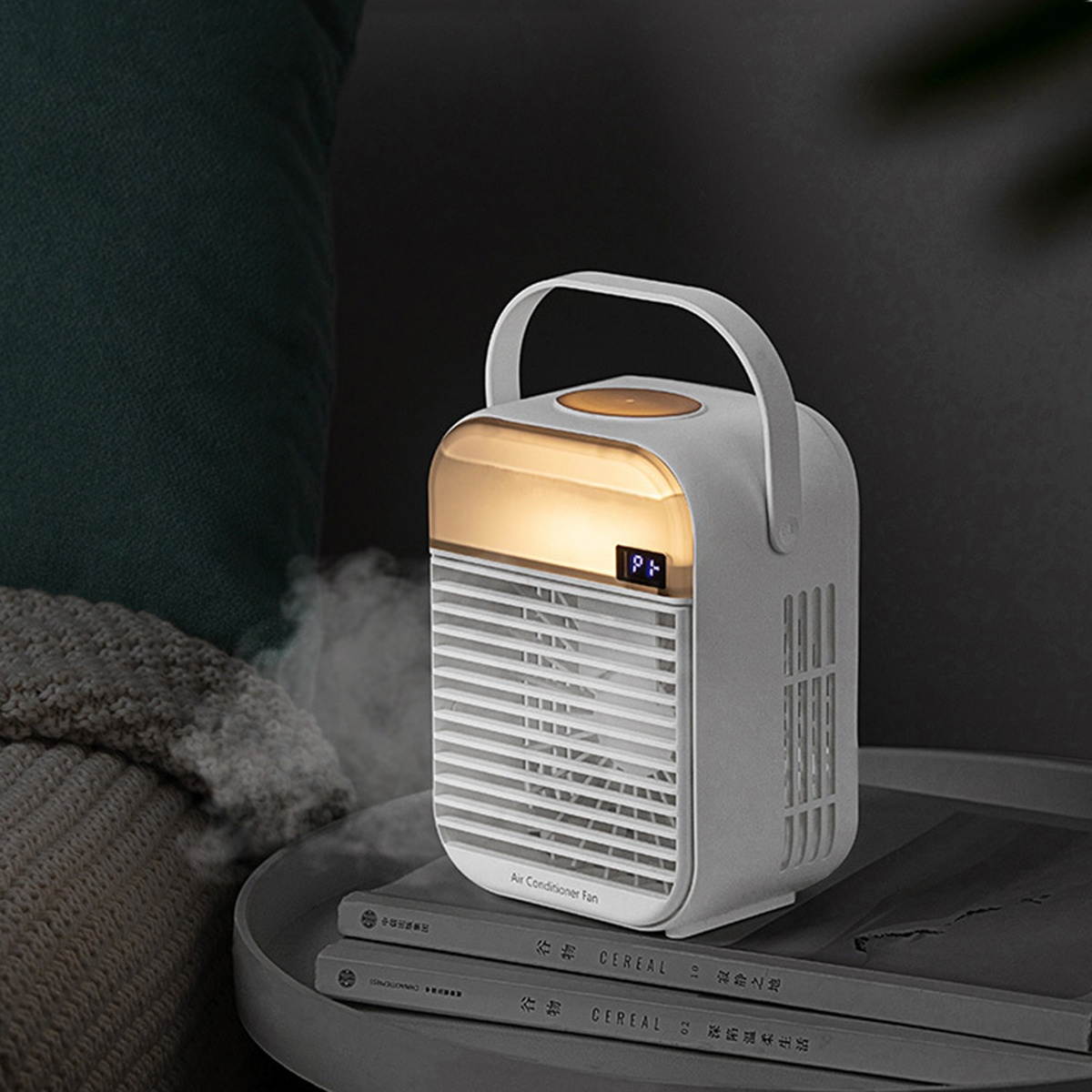 2000mAh 200ML Mist Humidifier Digital Display USB Power Supply Night Light Air Cooler Fan-Green