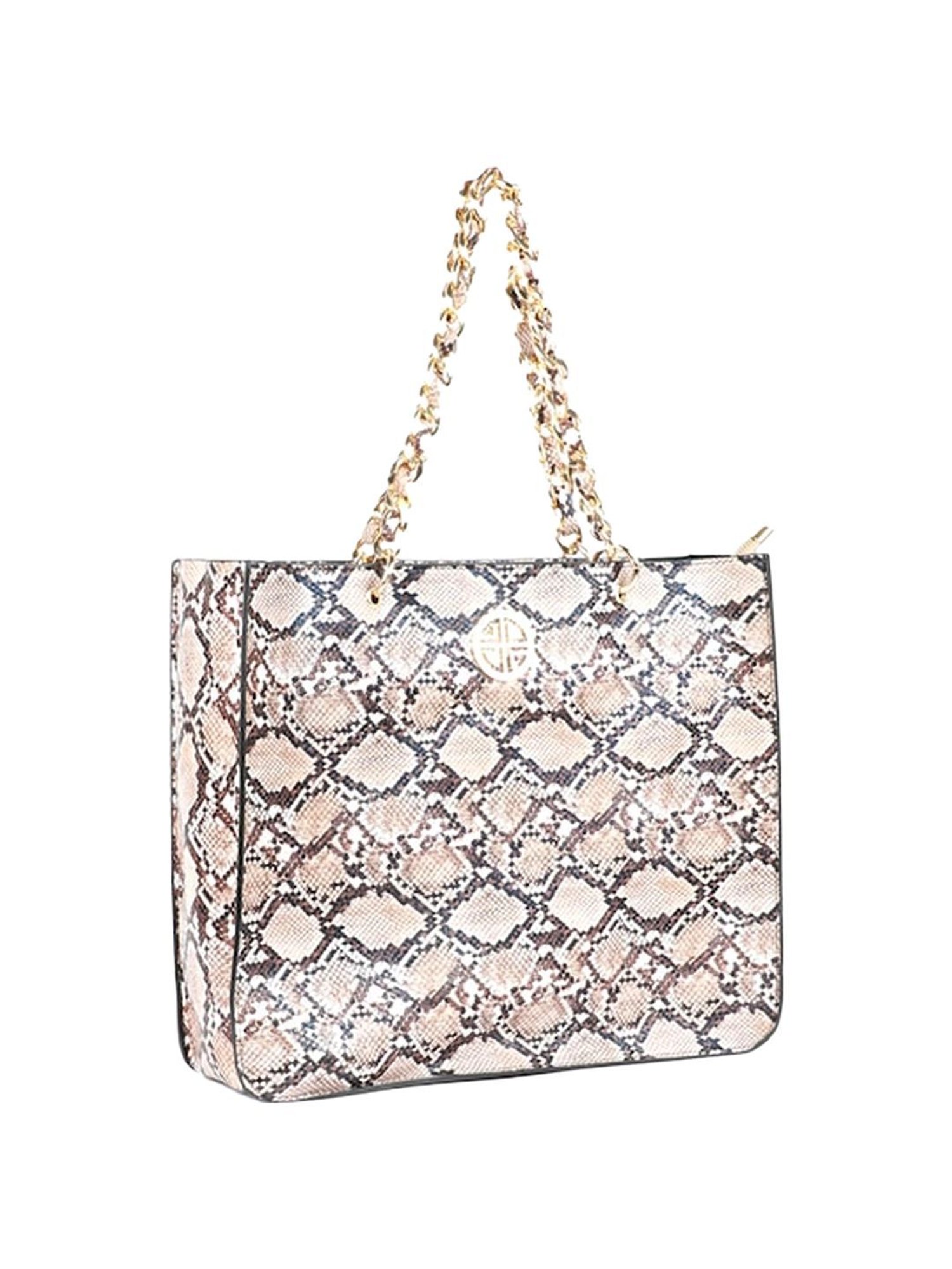 Carlton London Beige Printed Medium Tote Handbag