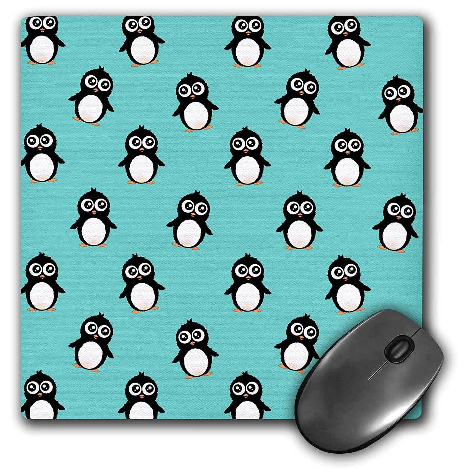 3dRose 8 X 8 X 0.25 Cute Penguin Pattern On Ice Teal Blue Turquoise Black And White Kawaii Baby Kids Nursery Child Mouse Pad (mp_113122_1)