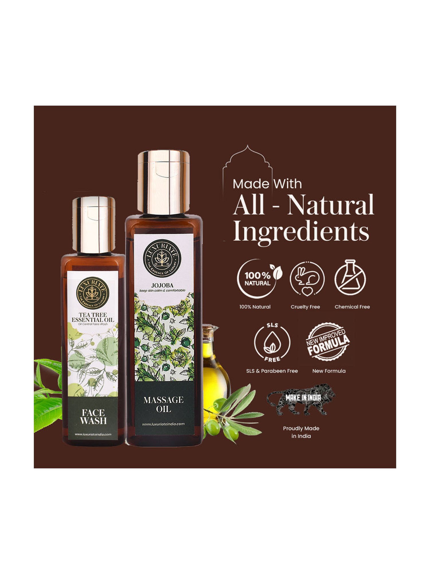 Luxuriate Jojoba Massage Oil and Herbal Tea Tree Face Wash Combo