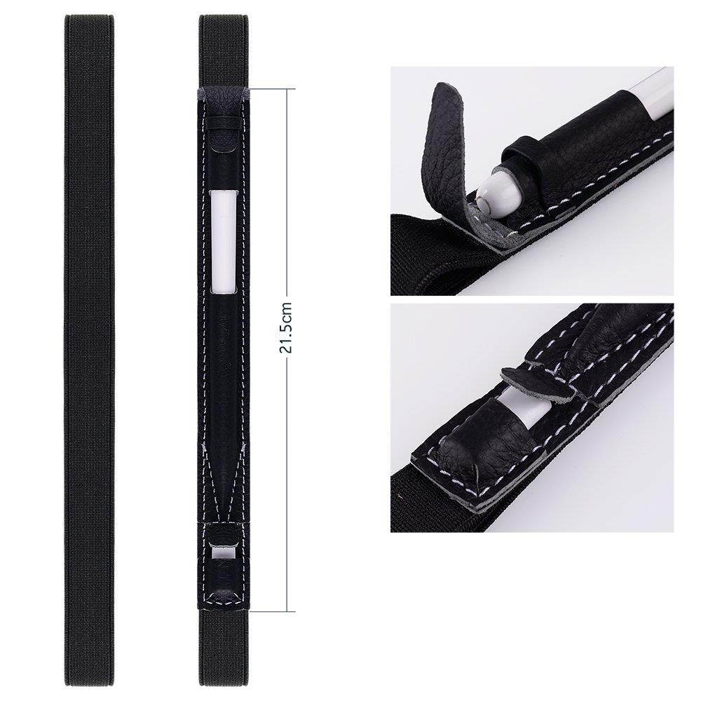 Fullmosa 4 Colors for Apple Pencil Holder, Genuine Litchi Texture Leather Apple Pencil Sleeve with USB pocket Handmade Compatible with iPad Pro 12.9" Cases, Black