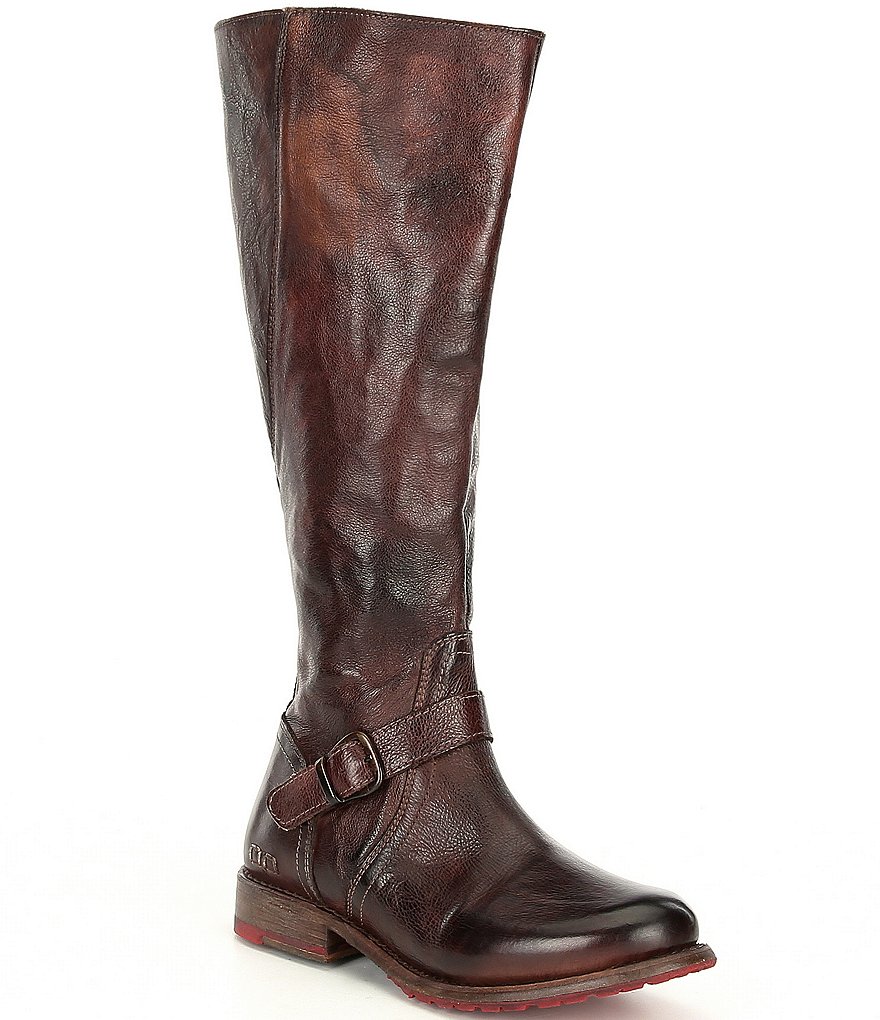 Bed Stu Glaye Buckle Detail Wide Calf Tall Leather Block Heel Boots