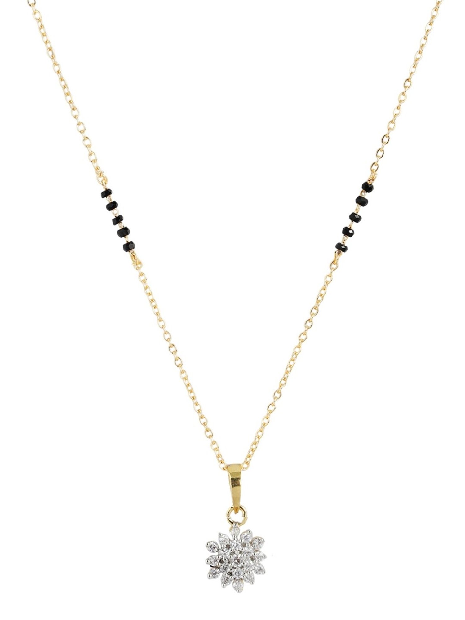 Abdesigns Gold-Plated American Diamond & Black Beaded Mangalsutra