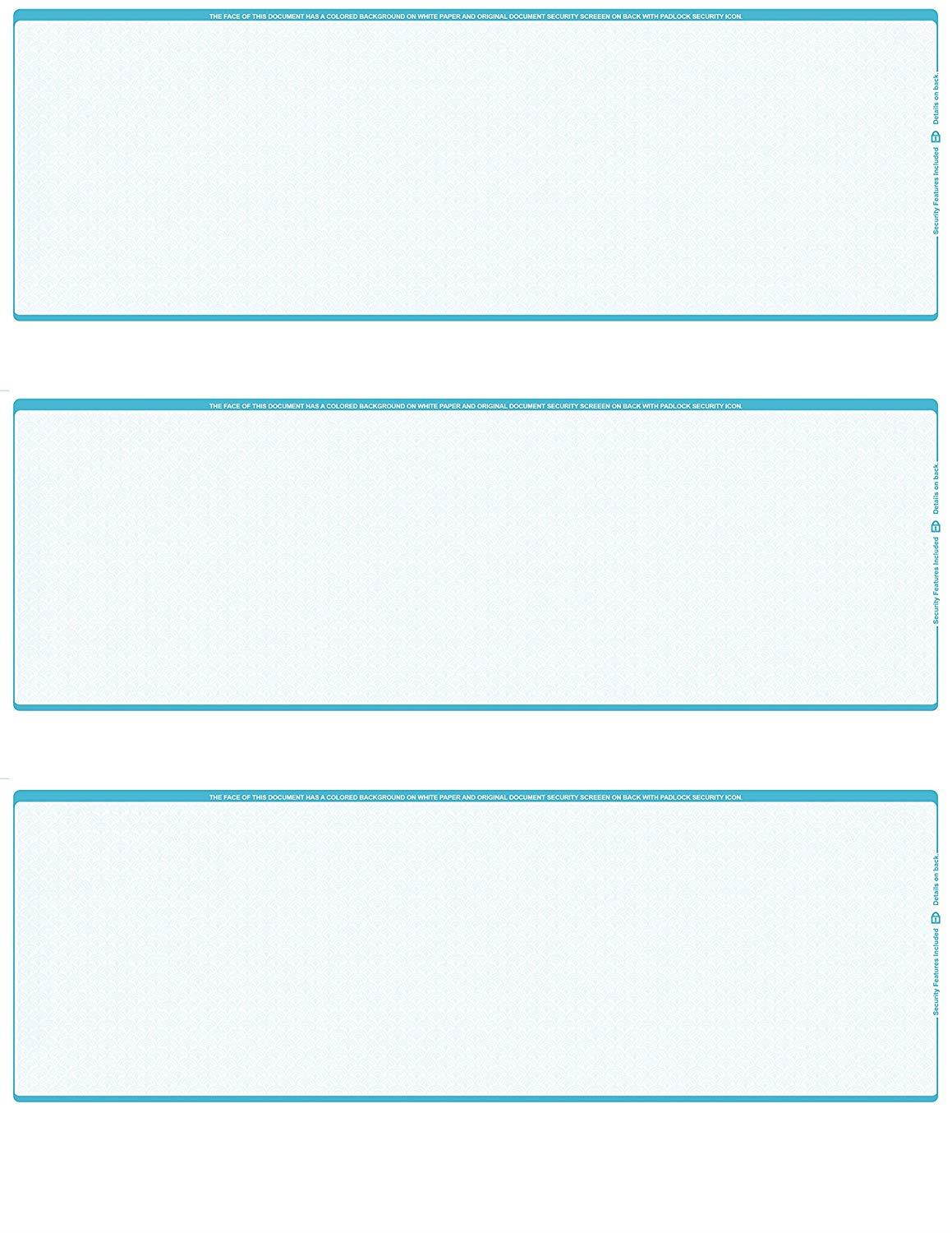 500 Sheets / Blank Laser 3 to a page Computer Checks (Teal Safety)