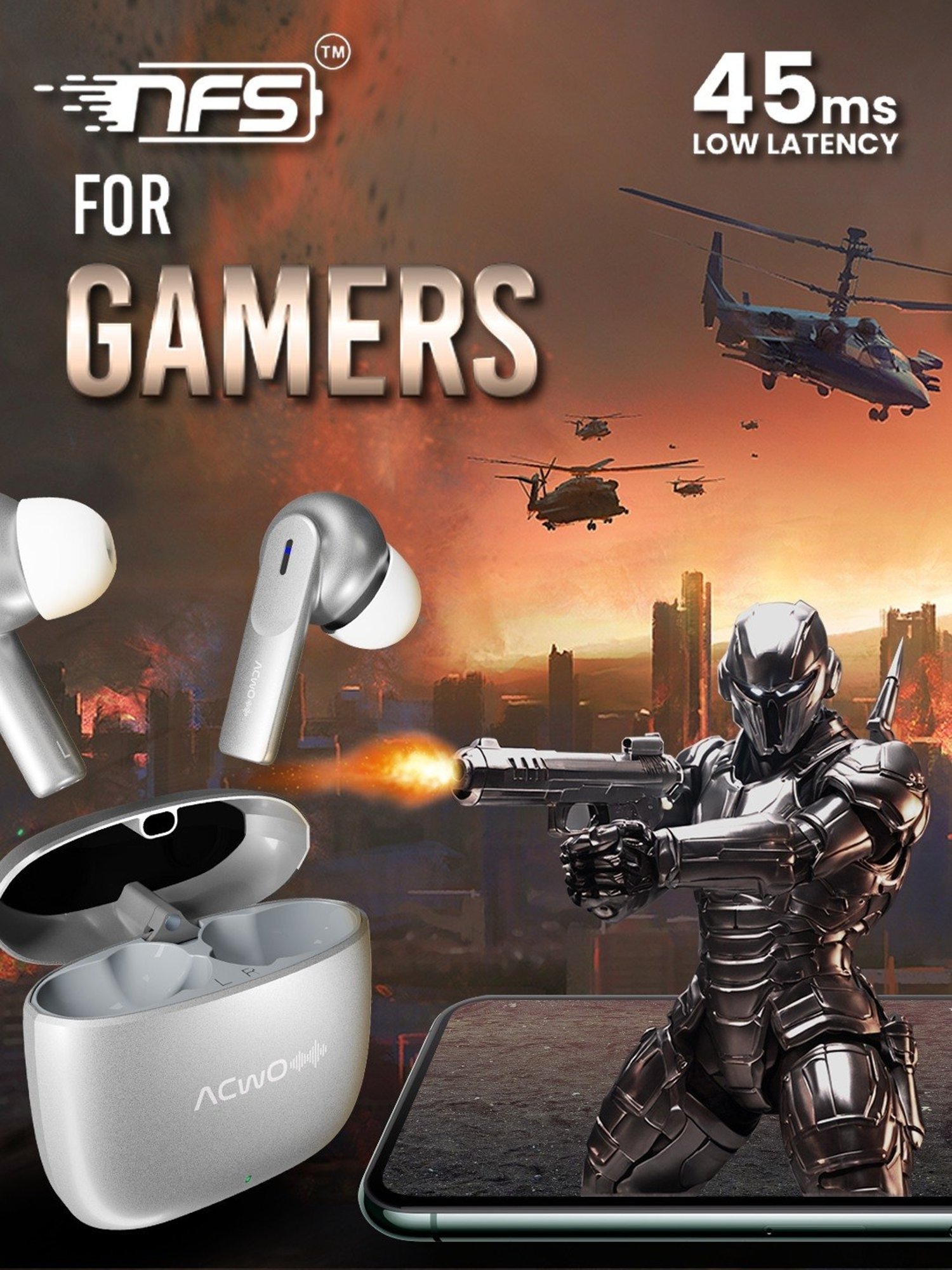 ACwO DwOTS 414 In Ear Bluetooth Earbuds TWS with Metallic Built Case (Silver, True Wireless)