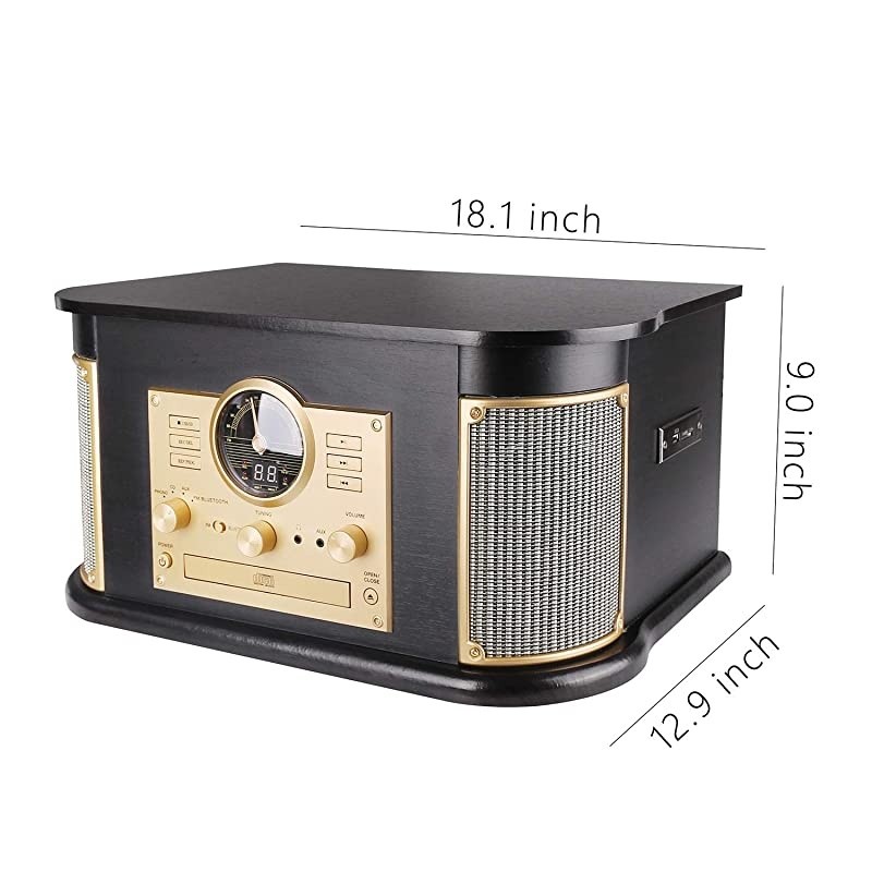 Record Player, Phonographs  3-Speed Vinyl Turntable Built-in 2 x9W Bluetooth Speakers, Headphone Jack/Aux In/RCA/LED/USB/MP3/CD/FM/AM Record Player