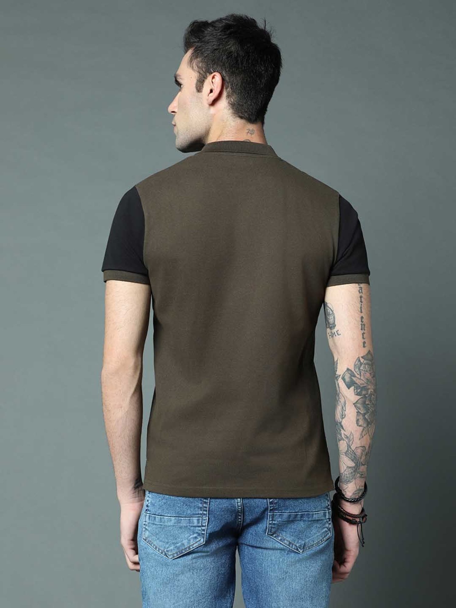High Star Black & Olive Regular Fit Polo T-Shirt