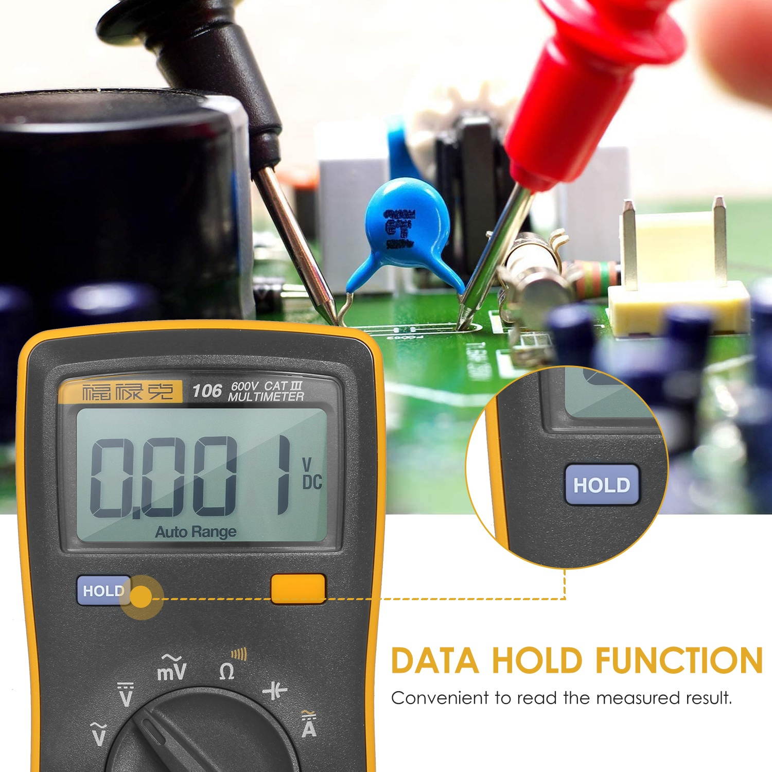 FLUKE 6000 Counts Mini Palm-sized Multimeter Digital Multimeter Handheld Voltmeter Portable Ammeter Voltage Meter Universal Meter Measuring AC/DC Voltage AC/DC Current Resistance Capacitance