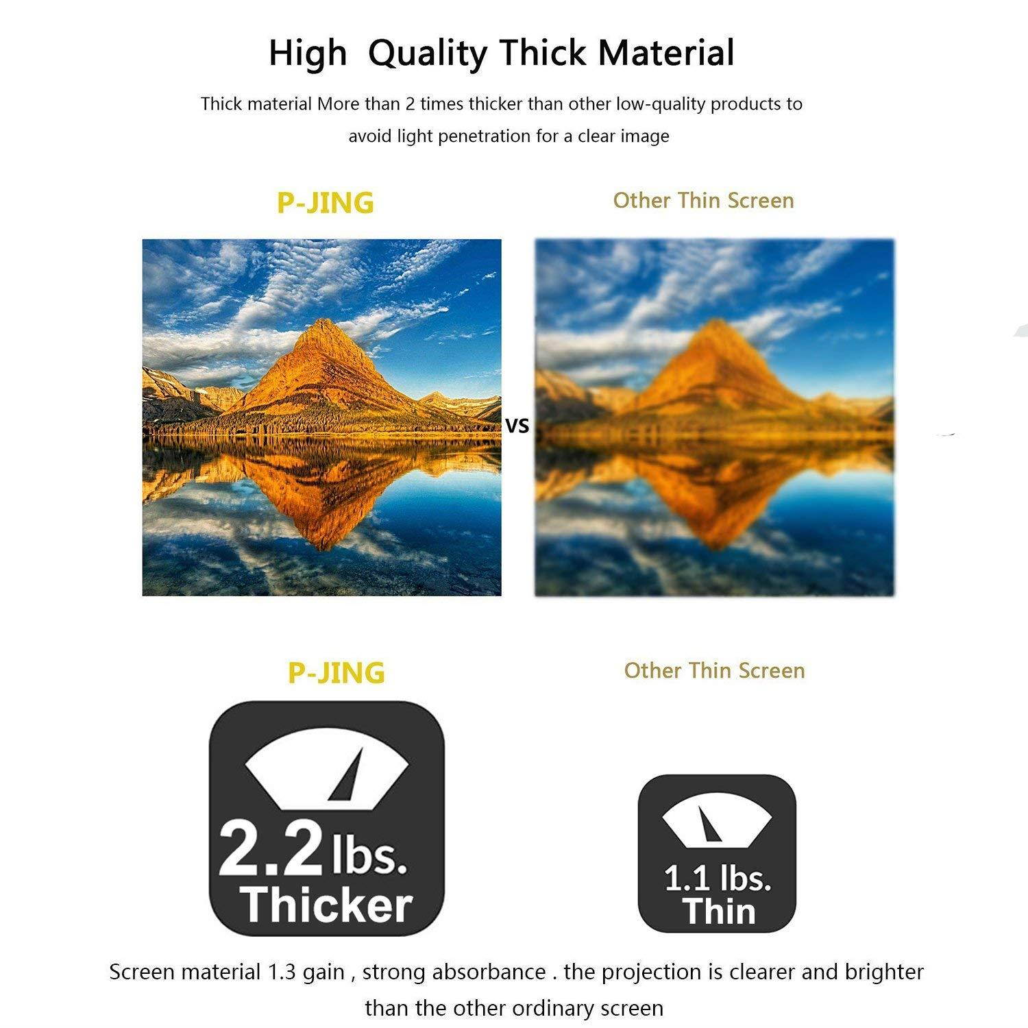 120 Inch 16:9 HD Projector Screen, P-JING Portable Widescreen Foldable Anti-Crease Indoor Outdoor Projector Movies Screen for Home Theater Support Double Sided Projection