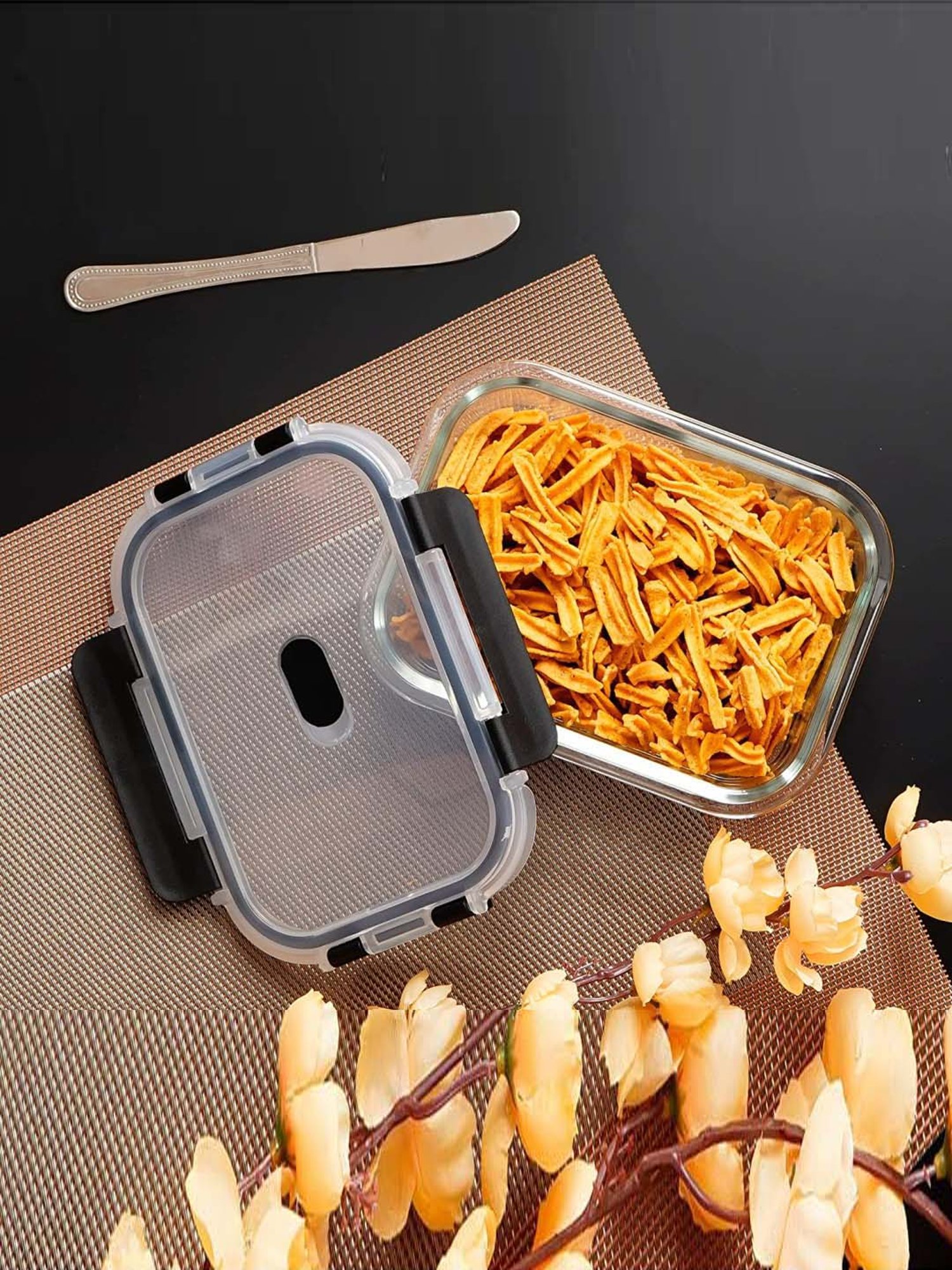 Femora Transparent Borosilicate Glass 15 cm Food Storage Container (0.62 L) - Set of 2