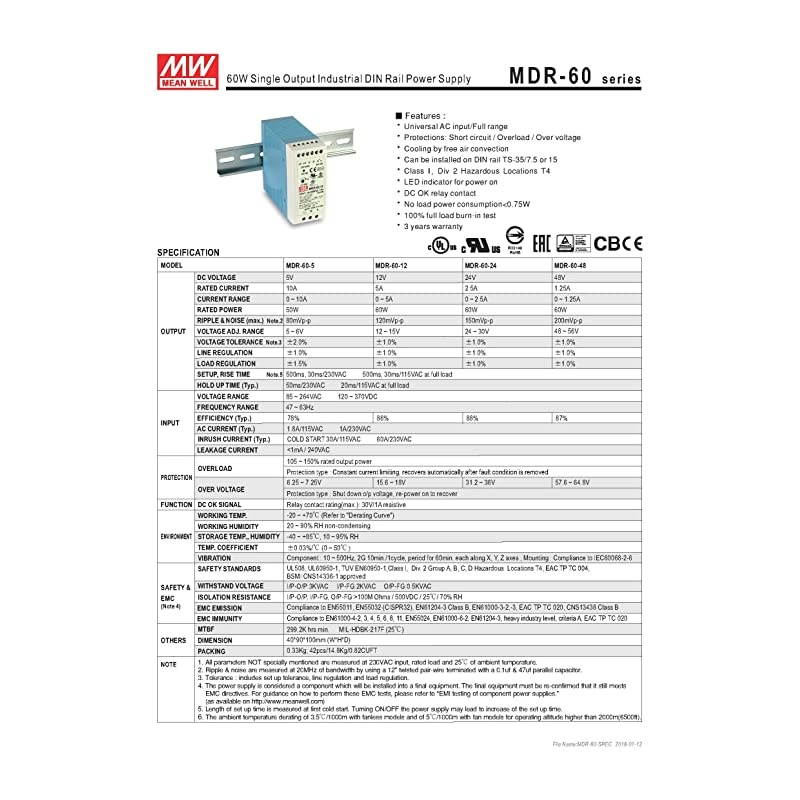 MDR6024 DINRail Power Supply 24V 25 Amp 60W