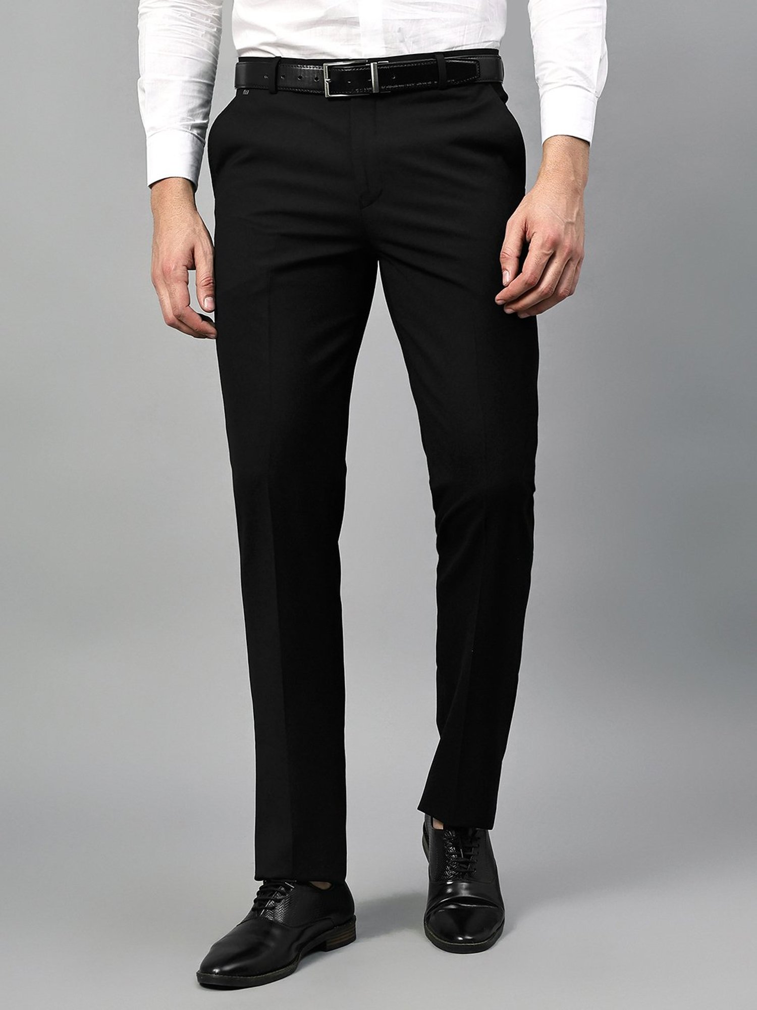 Cantabil Black Regular Fit Flat Front Trousers