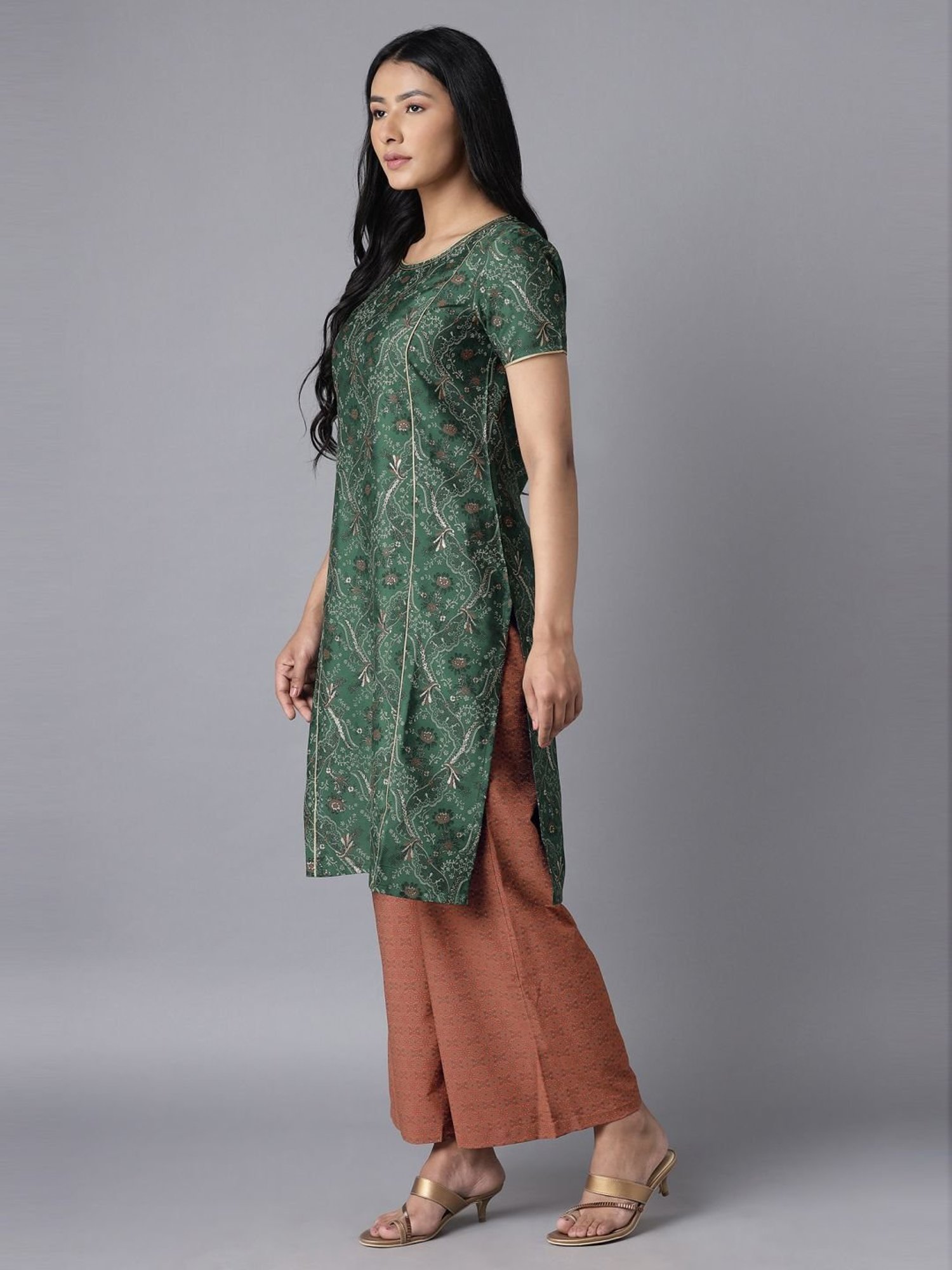 Aure by Aurelia Green & Brown Printed Kurta Palazzo Set