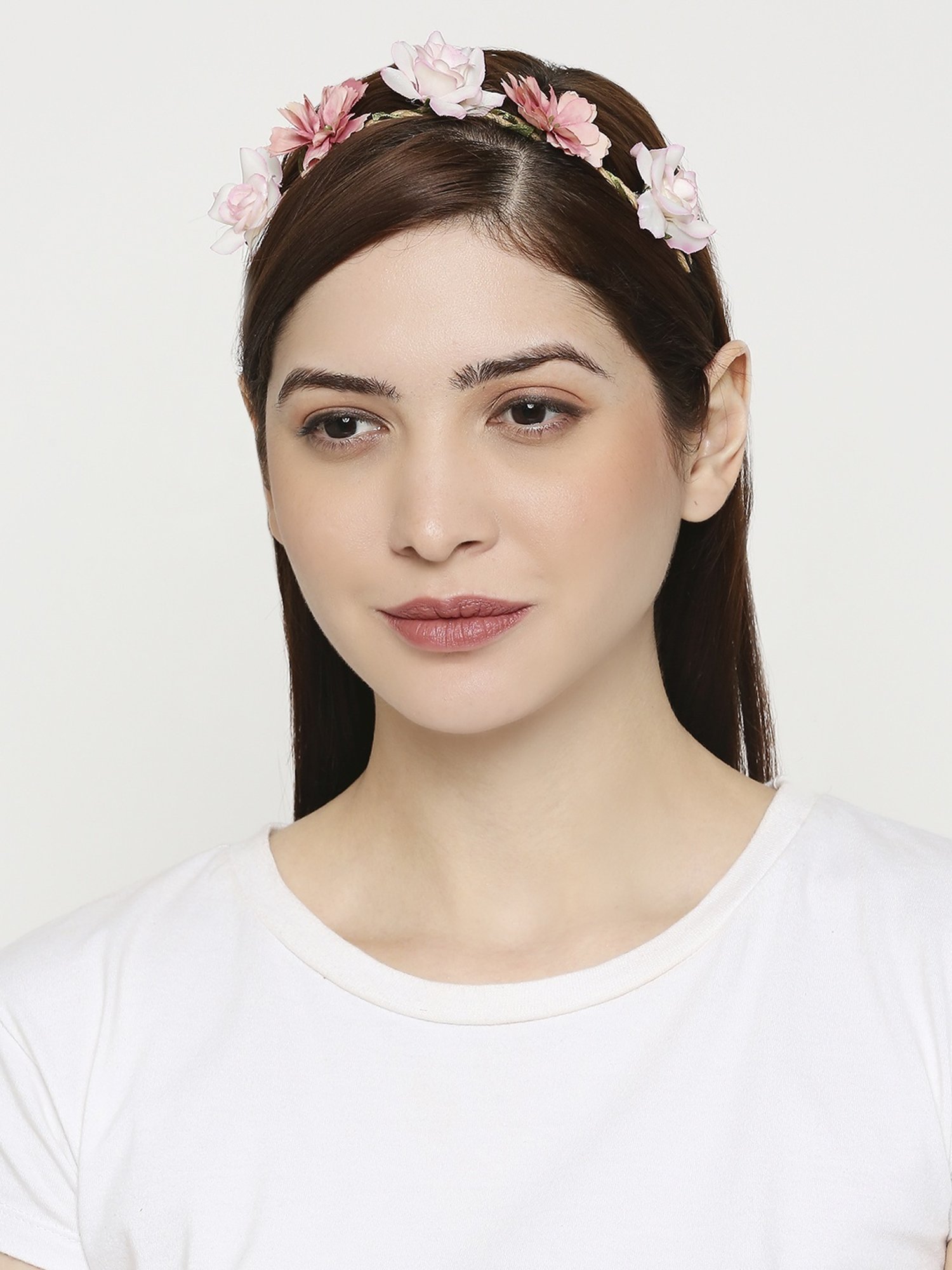 OOMPH Pink & White Fabric Floral Hair Band