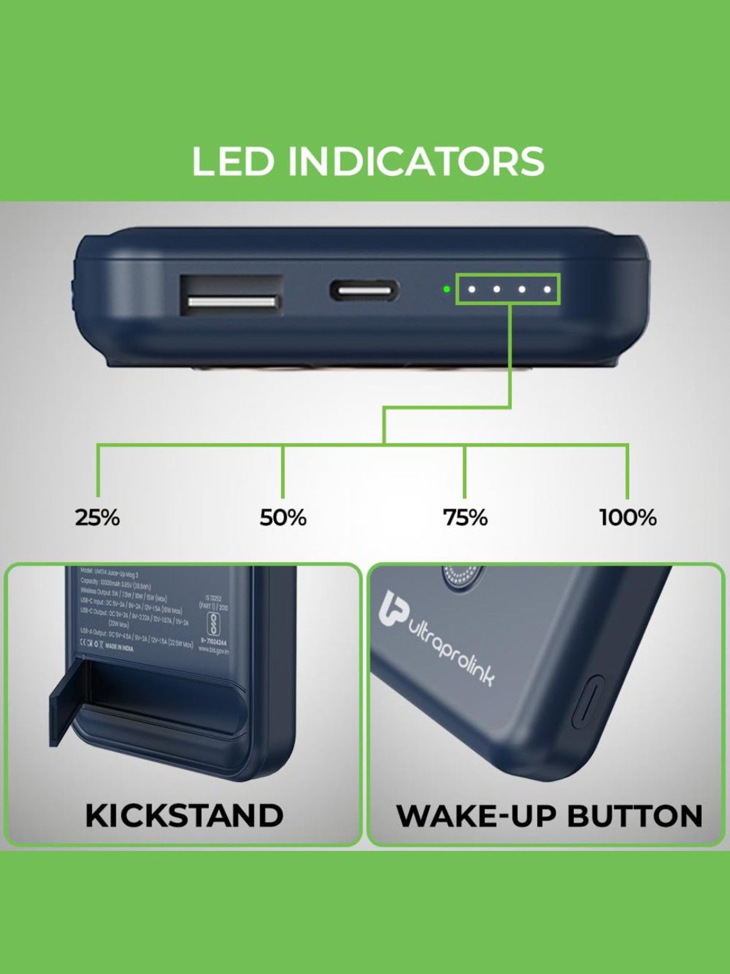 ULTRAPROLINK UM1114 10000 mAh Wireless Magnetic Mag-Safe Power Bank (Blue)