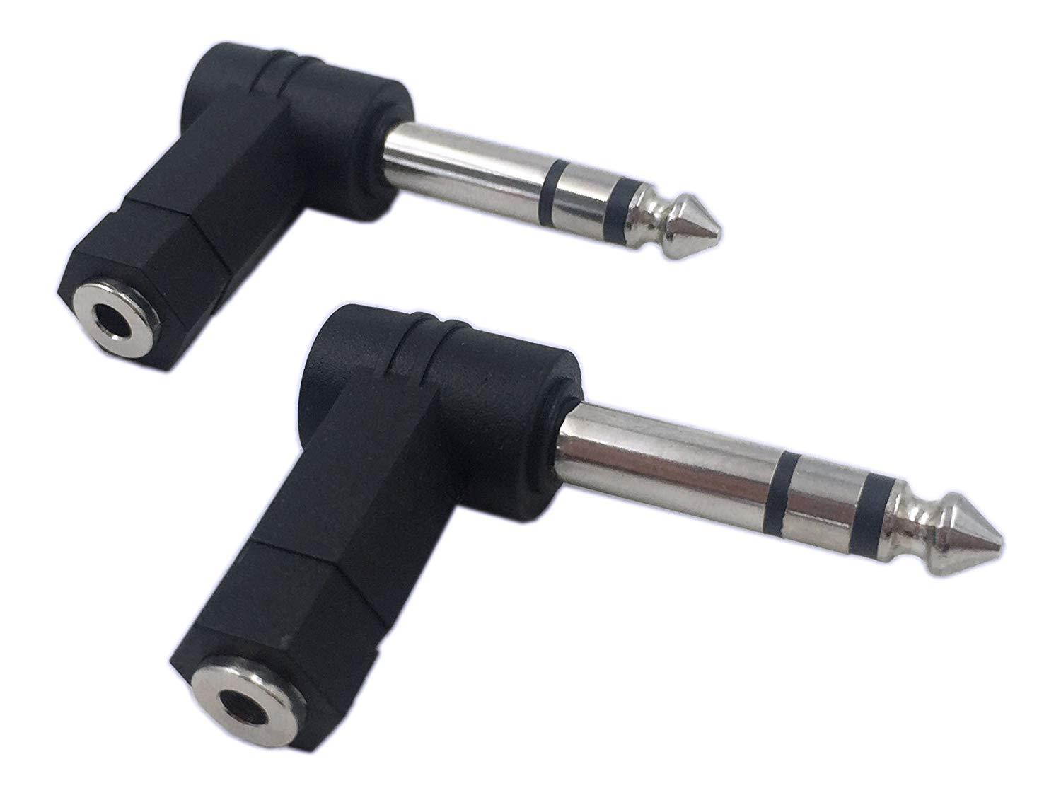 CERRXIAN 90 Degree 6.35mm 3 Pole Male to 3.5mm Female Stereo Headphone Audio Adapter Converter Connector(2-Pack)