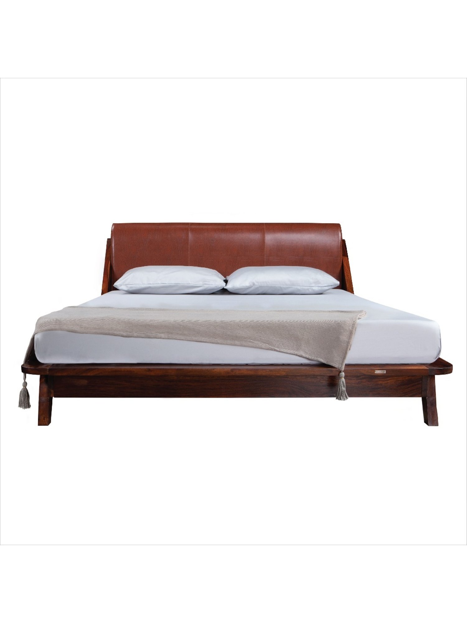 Duroflex Plush Brown Sheesham Wood Queen Bed in Honey Finish