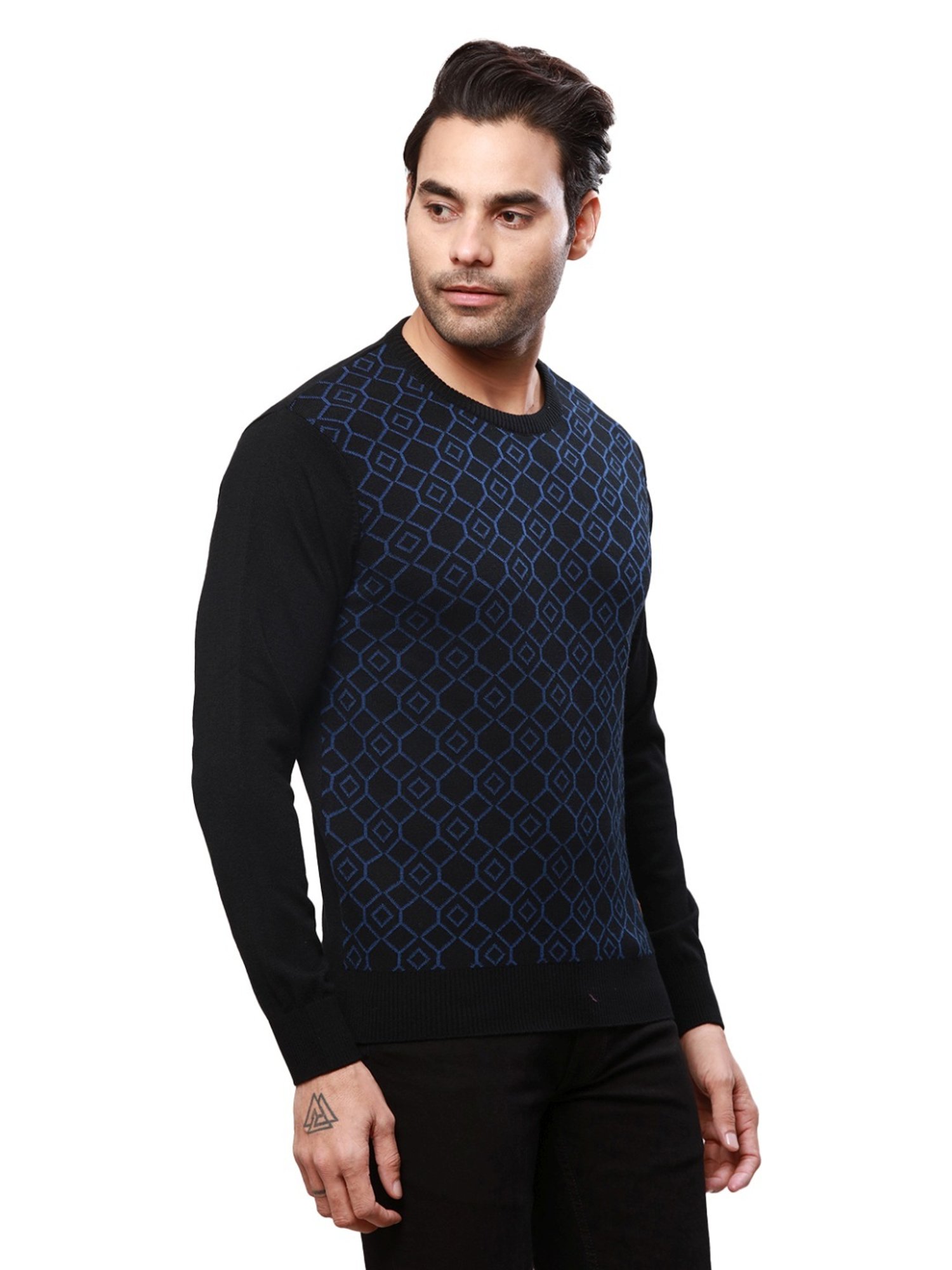 Raymond Black Regular Fit Self Pattern Sweater