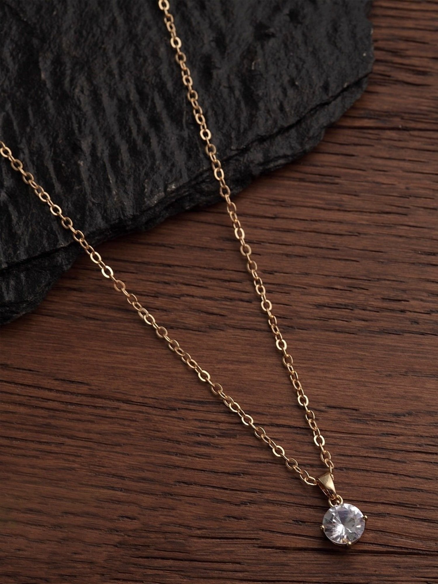 Oomph Gold Tone Solitaire Zirconia Delicate Pendant Necklace