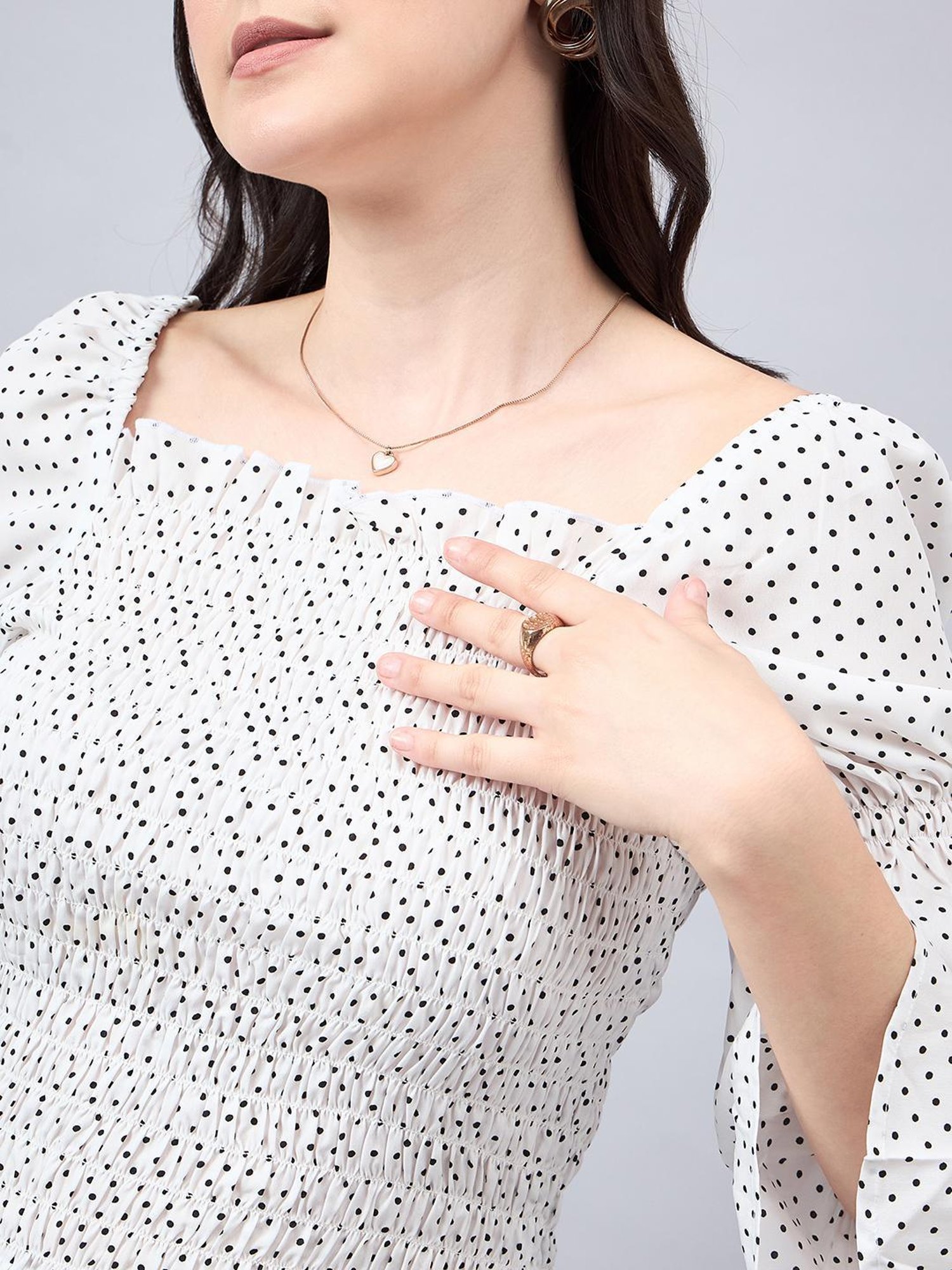 Style Quotient White Polka Dot Top