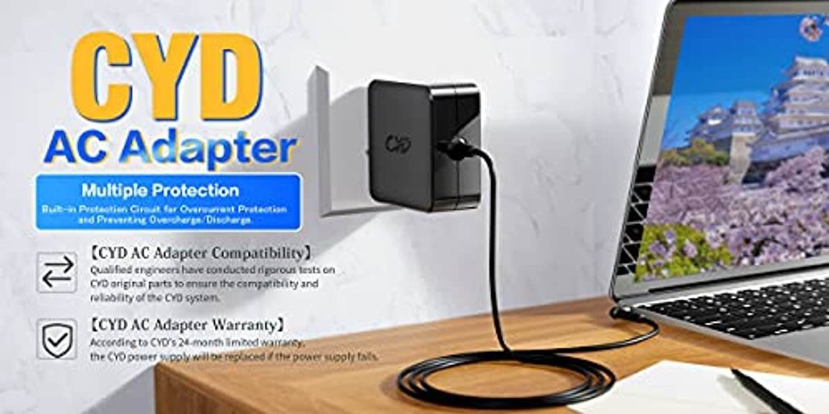 CYD 33W Laptop Charger Compatible for Asus Model Laptop Charger c300ma x200ca x200ma x200la x201e x202 x202e adp-33aw a exa1206uh exa1206eh flip q302l ad890526 ad890528 ad89032 e402ma t300l