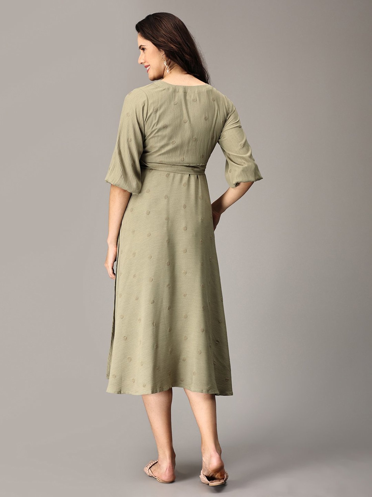 The Mom Store Olive Self Design Wrap Maternity Dress