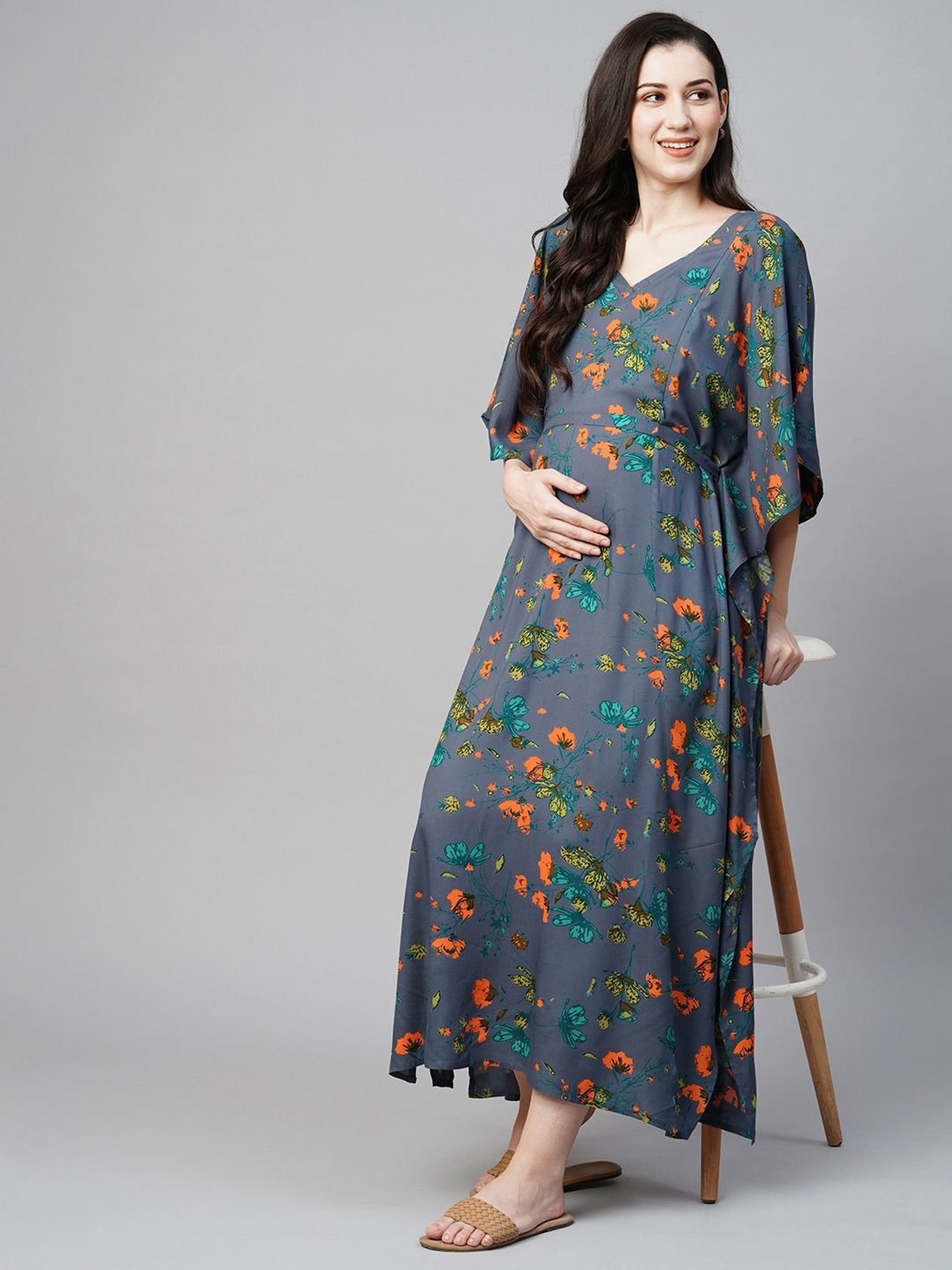 MomToBe Blue Printed Maternity Kaftan