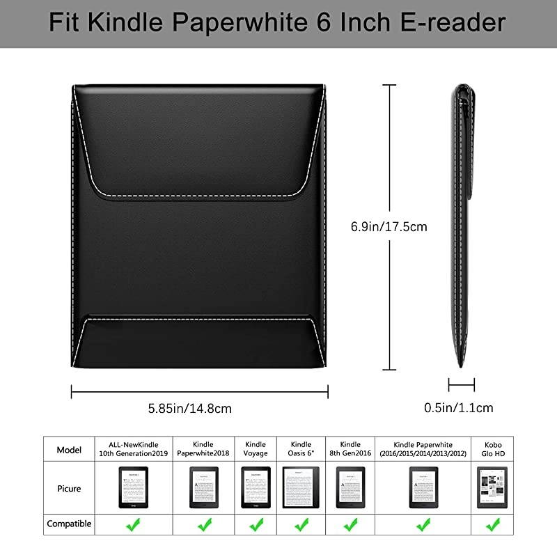 6" Sleeve Case Compatible with All New Kindle 10th Gen 2019/Kindle Paperwhite 2018, PU Leather Pouch Protective Bag Cover Fits Kindle Voyage/Oasis 6"/Kindle 8th Gen E-Reader - Light Brown