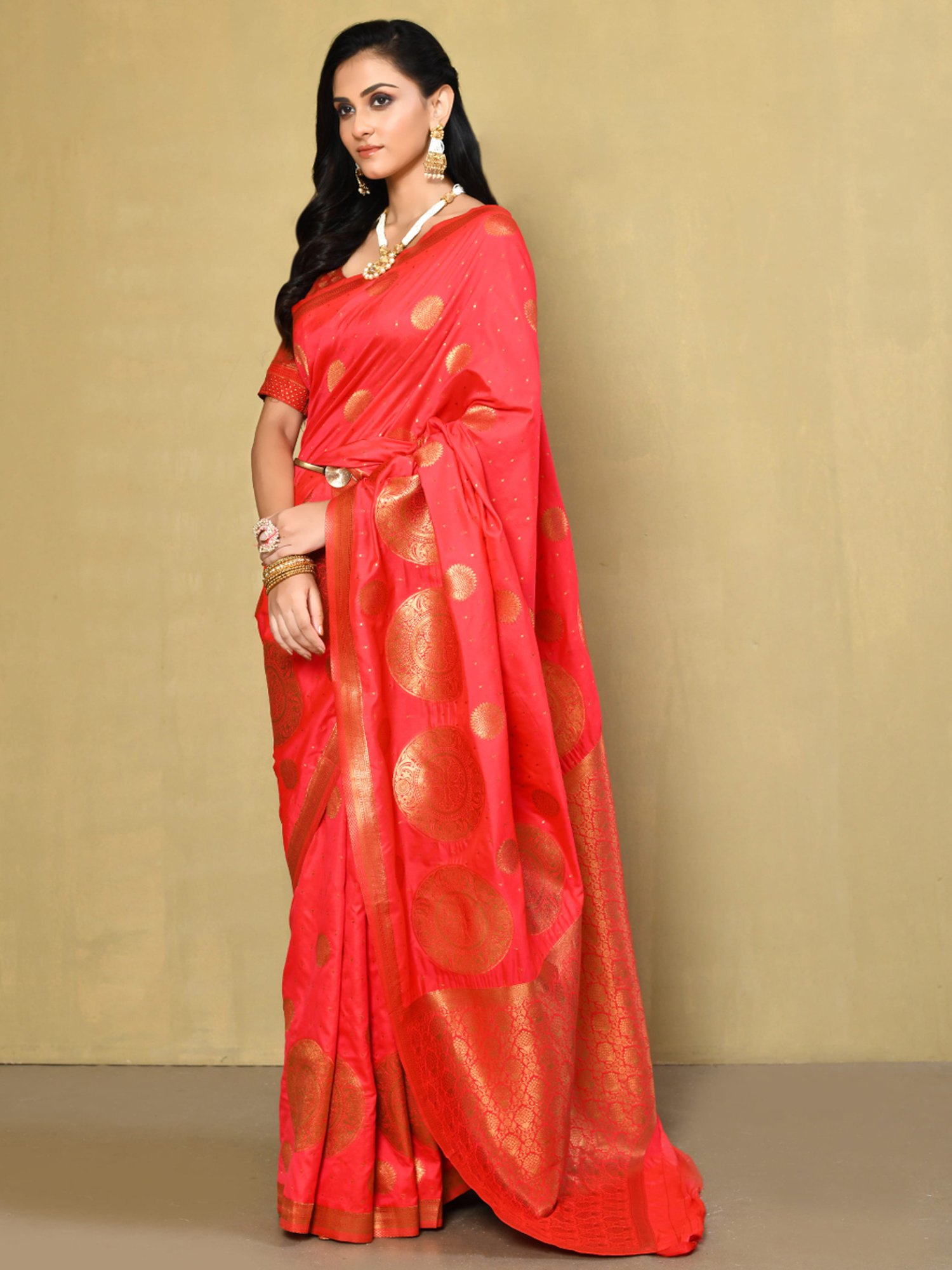 Elora Pink Silk Woven Saree With Unstitched Blouse