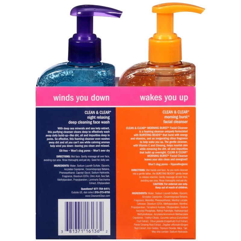 Clean & Clear Day & Night Face Wash, Oil-Free & Hypoallergenic - 16oz - 2pk
