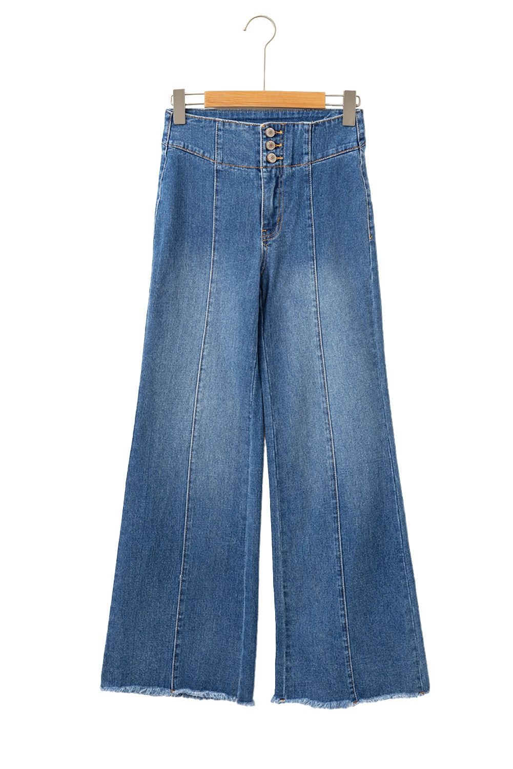 Sail Blue High Waist Button Raw Hem Jeans