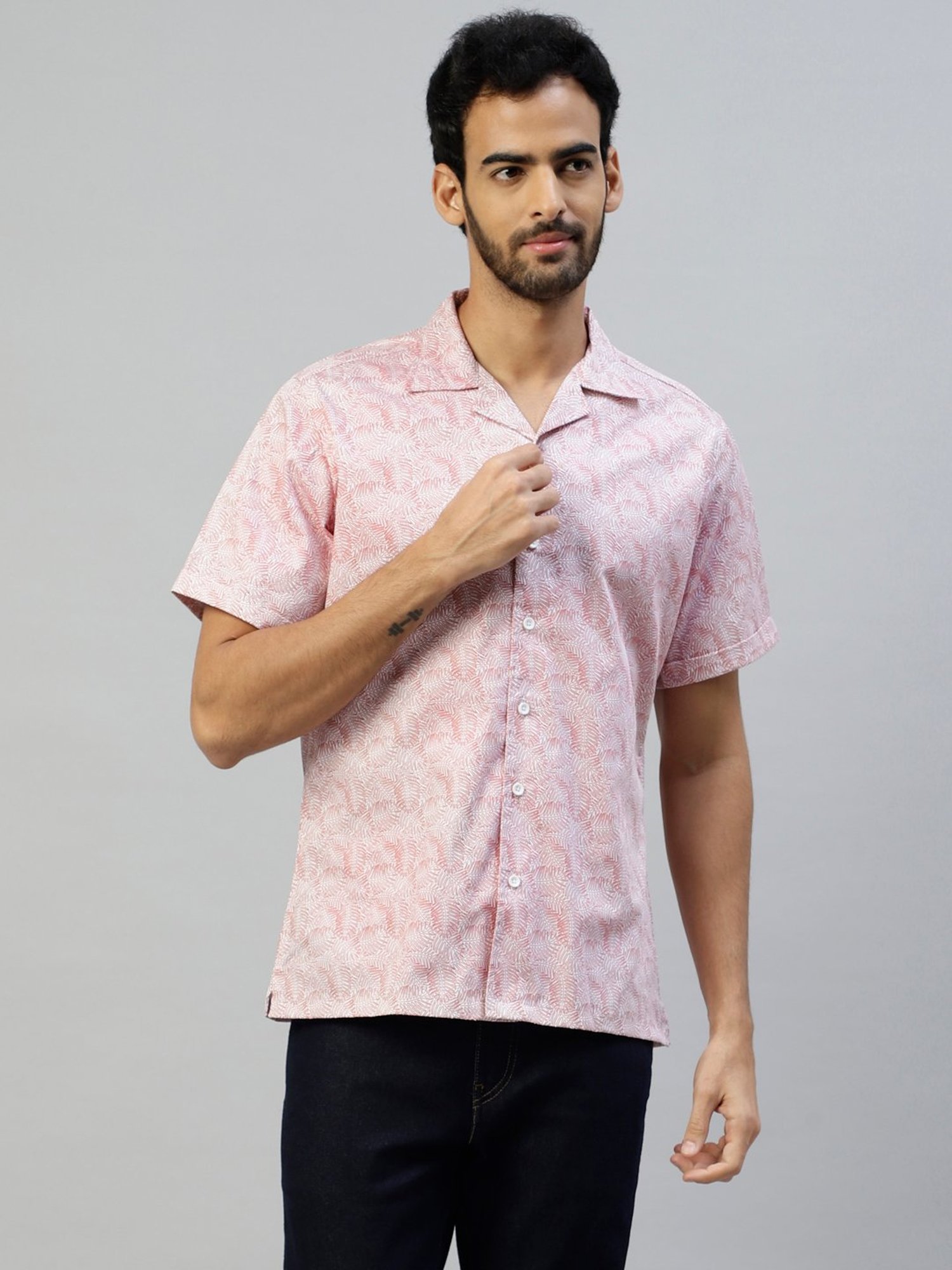 Don Vino Pink Regular Fit Printed Cotton Shirt