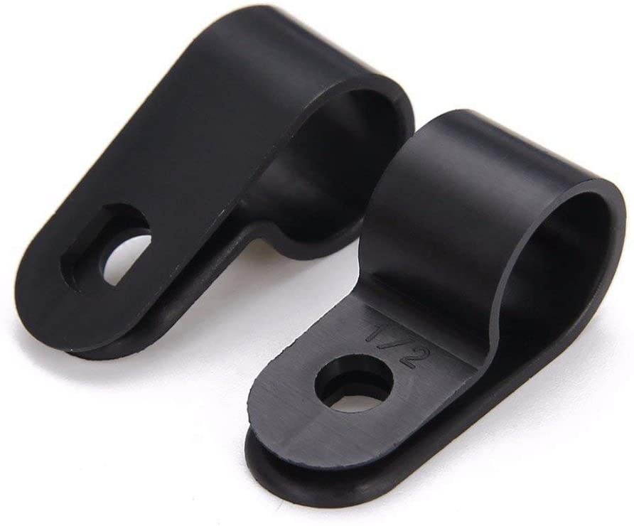Cable Clamp 200 Pcs Black Nylon Plastic R-Type Cable Clamps 3/16" 1/4" 3/8" 1/2" 3/4" 1" Clips Fasteners Assortment for Cable Conduit
