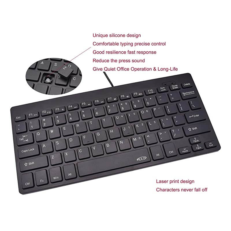 Small Keyboard Thin Slim Portable 78 Wired Laser US English Layout Black for Laptop PC