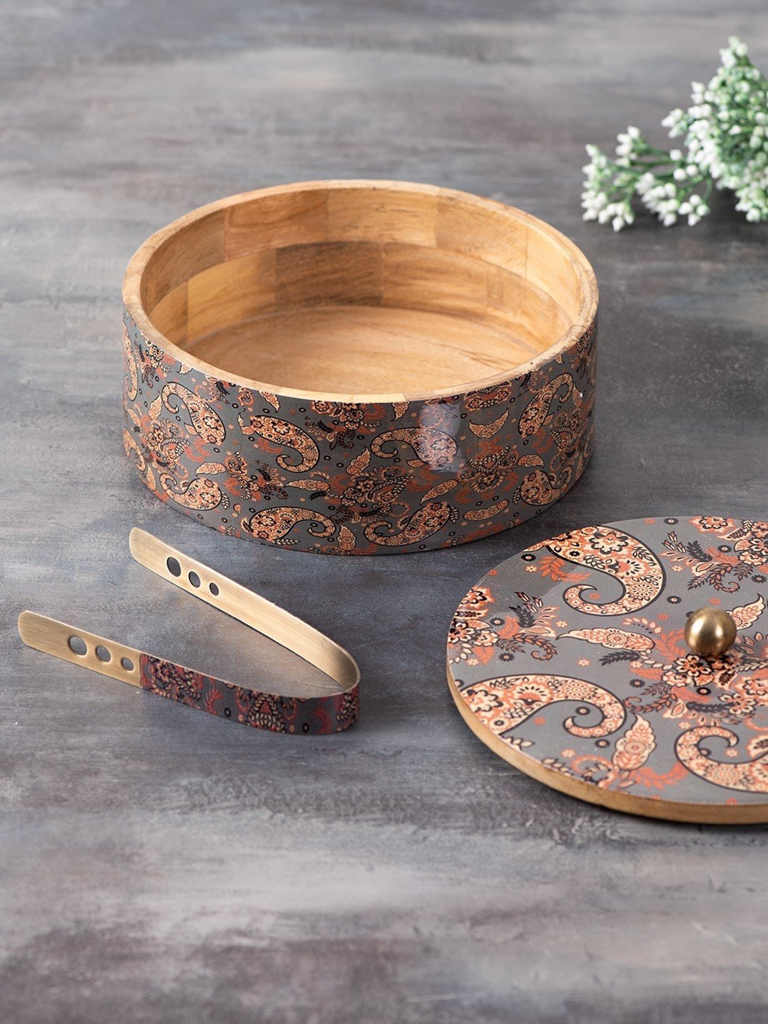 Nestroots Printed Grey Wood Serving Set of 2