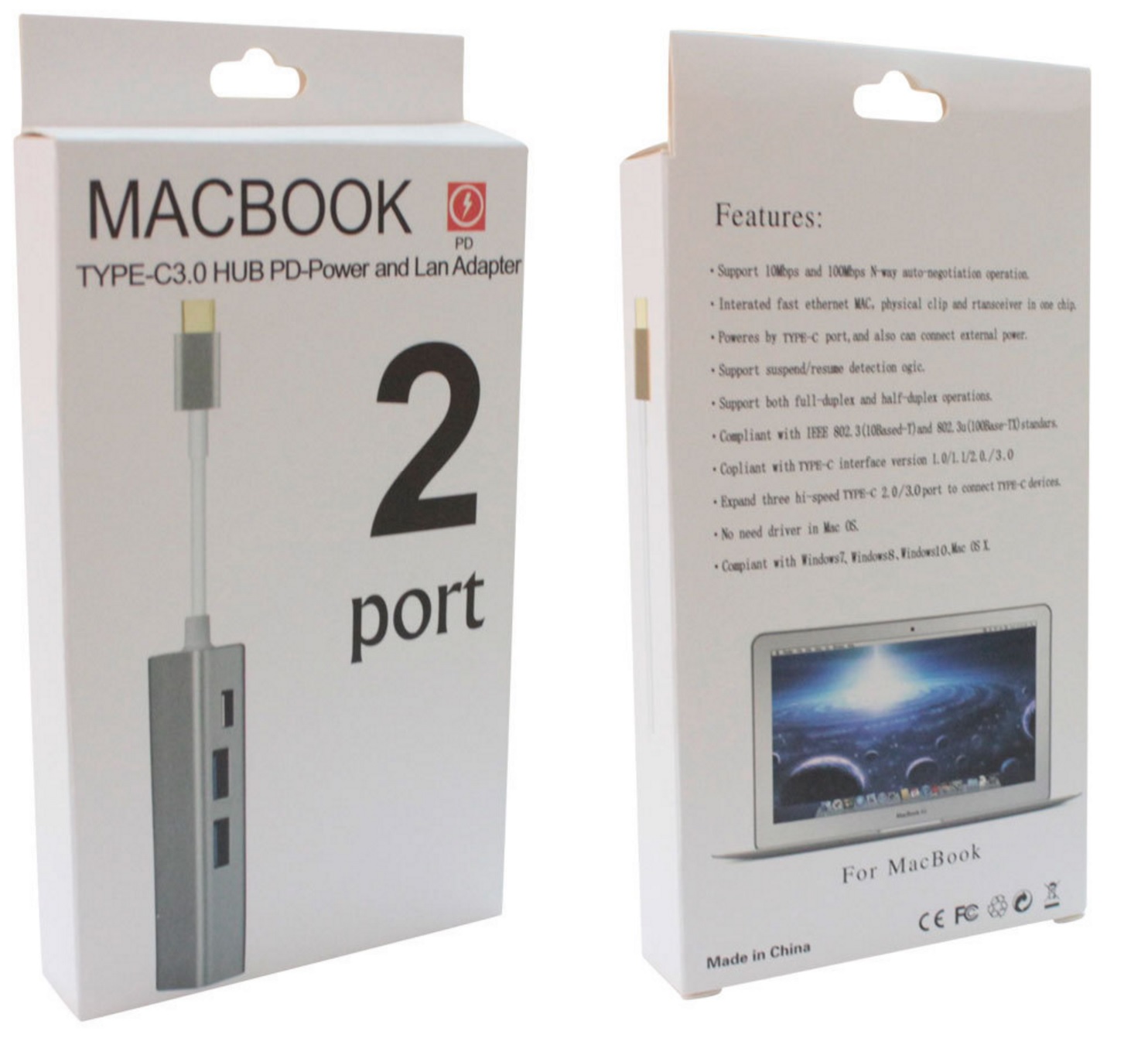 4 in 1 USB-C HUB Type-C to Gigabit Ethernet / USB C PD / 2 x USB3.0 Adapter, Support 1000Mbps Ethernet, USB-C PD Quick Charging and 2 USB 3.0 HUB for New MacBook, ChromeBook and Matebook.