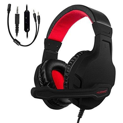 nubwo xbox one s ps4 pc gaming headset, noise cancelling over ear gaming headphone mic, volume control for xbox 1 s playstation 4 controller computer laptop red